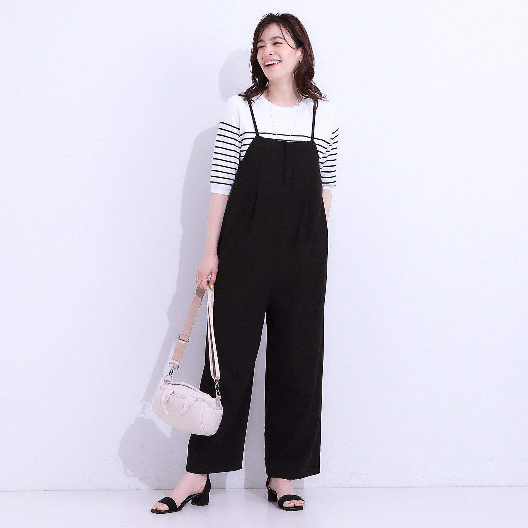 SHOO･LA･RUE「【S-LL】着丈が調節できる 大人の麻調サロペット」|オールインワン|