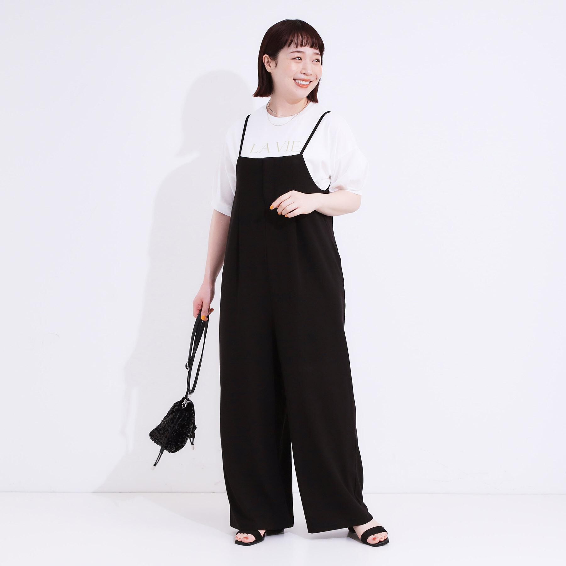 SHOO･LA･RUE「【S-LL】着丈が調節できる 大人の麻調サロペット」|オールインワン|