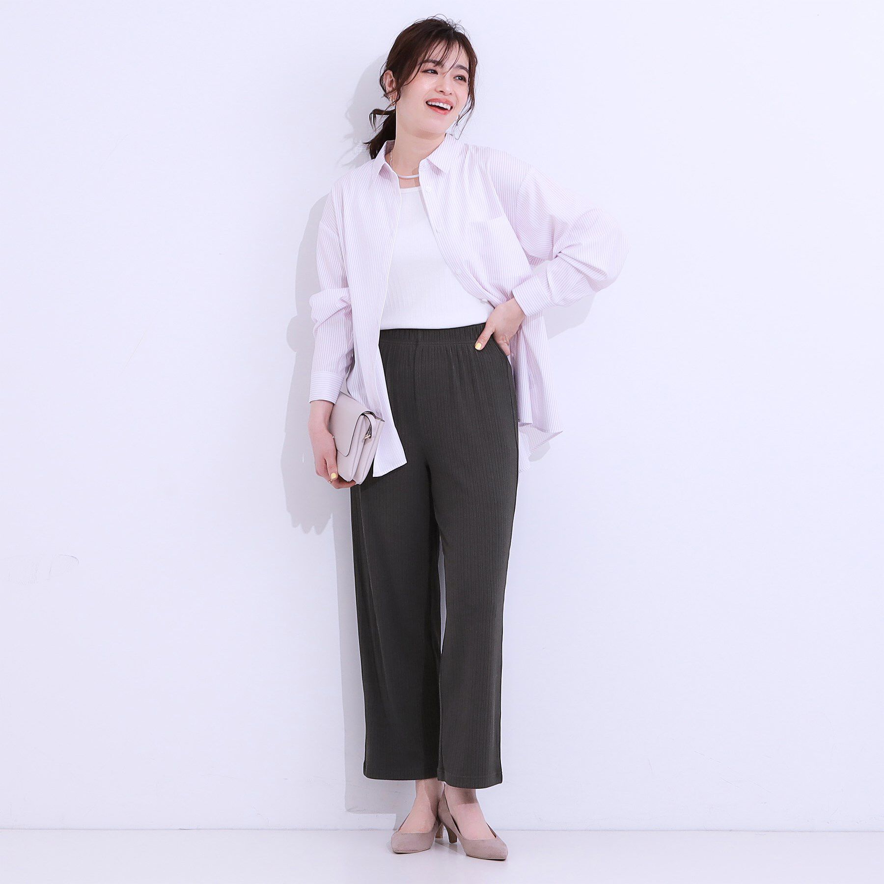 SHOO･LA･RUE「【S-LL】さらっと穿けて動きやすい リブイージーパンツ」|その他|