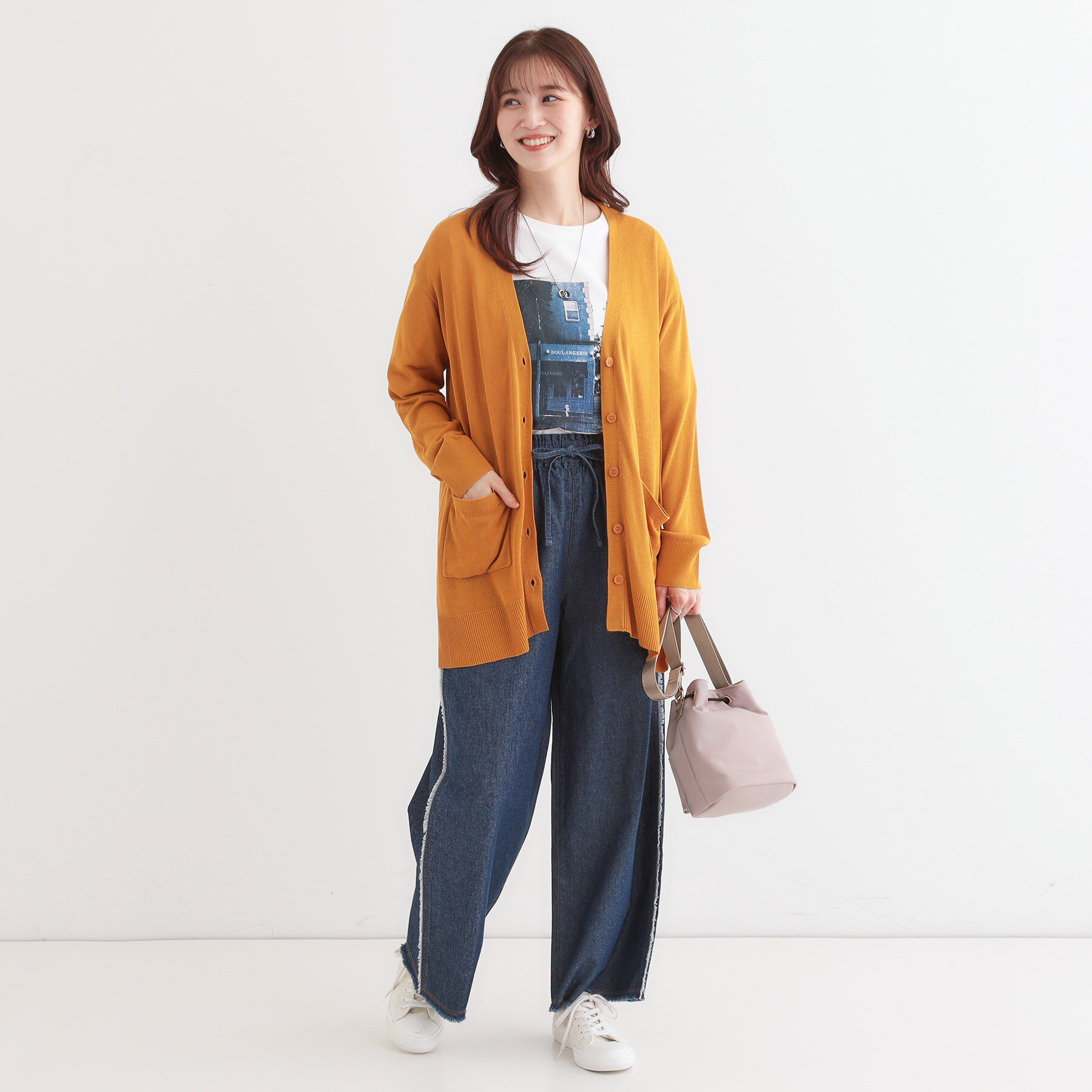 SHOO･LA･RUE「【洗える/UV】さらっと羽織れる ミドル丈Vネックカーディガン」|カーディガン|