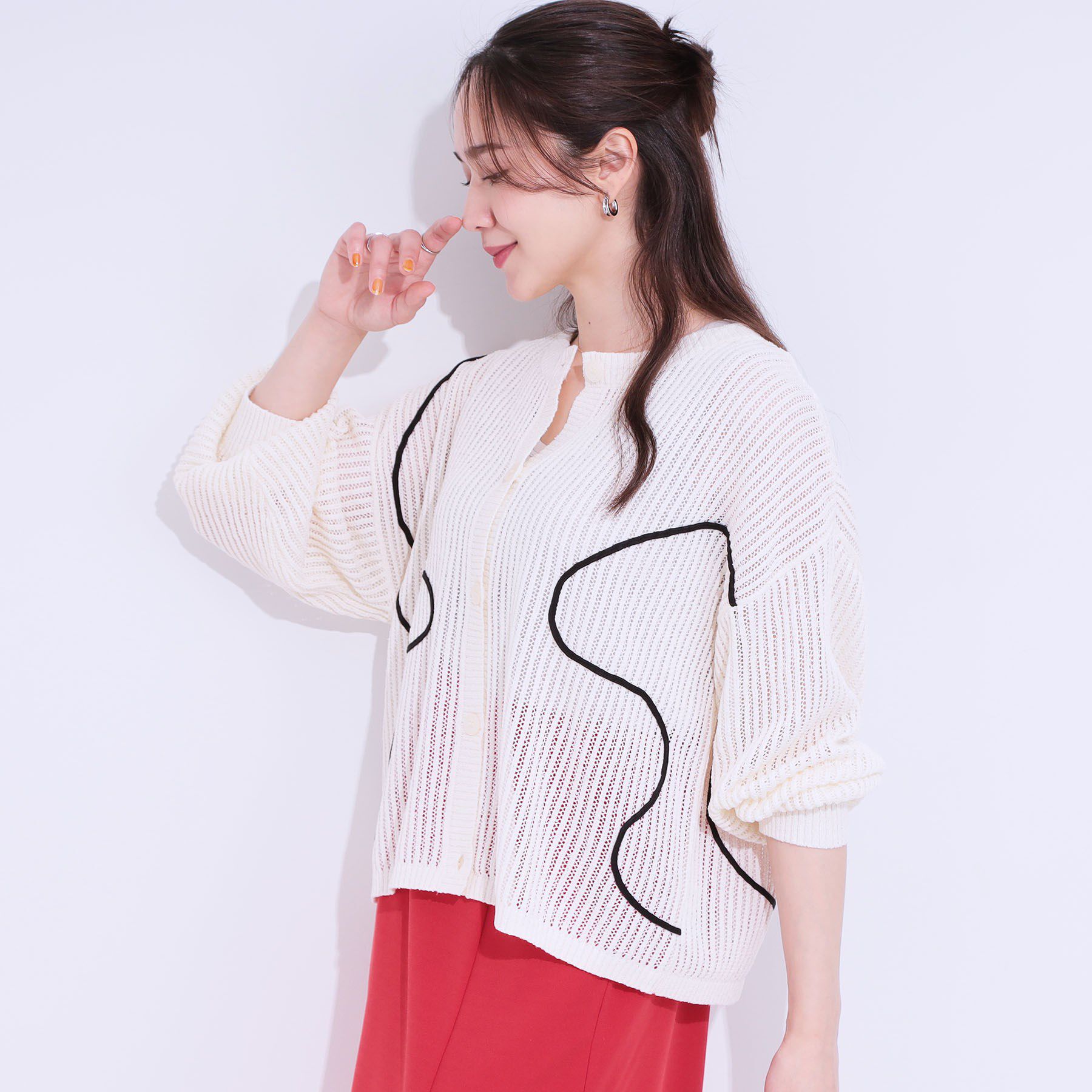 SHOO･LA･RUE「柄コード刺繍アソート メッシュ2WAYカーデ」|カーディガン|