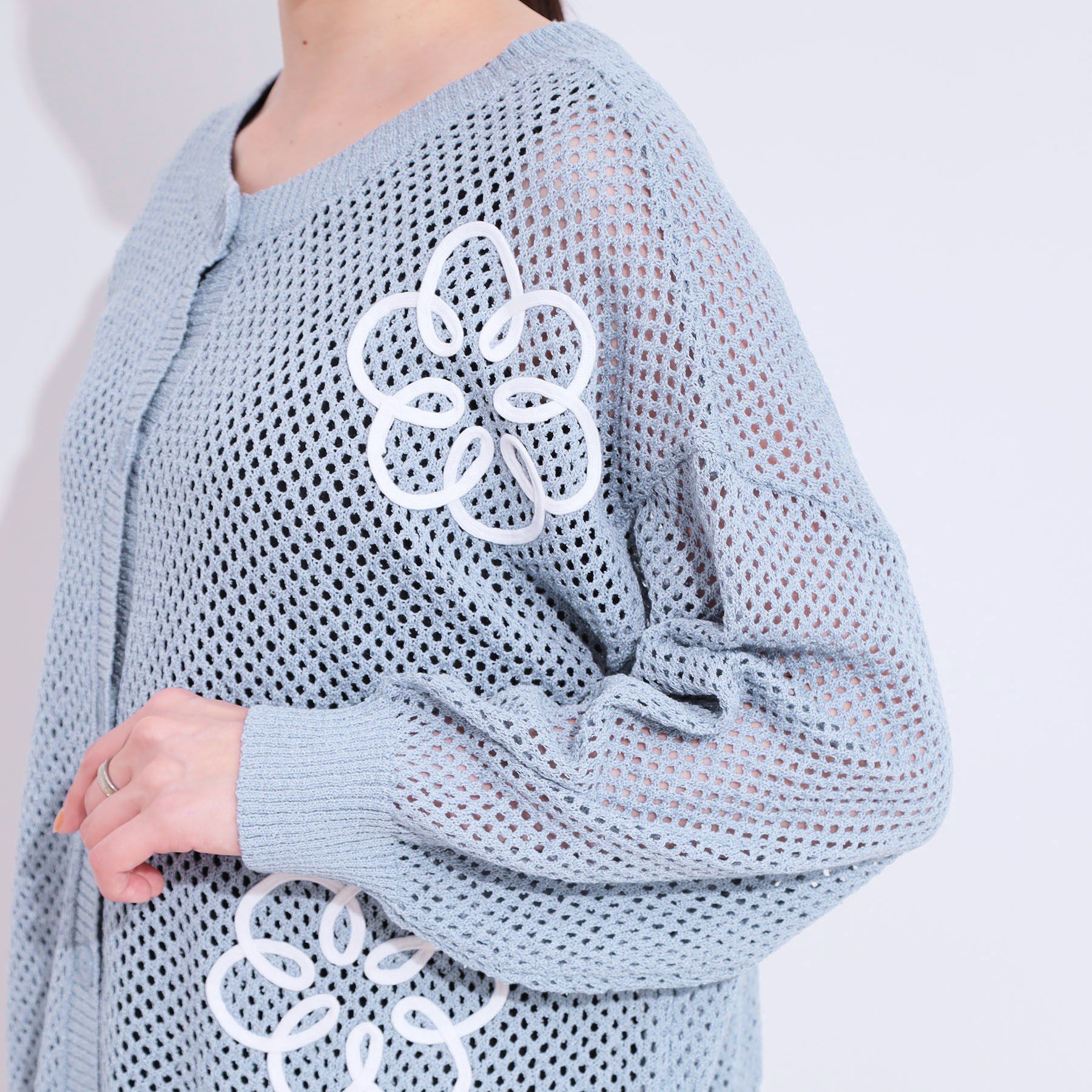 SHOO･LA･RUE「柄コード刺繍アソート メッシュ2WAYカーデ」|カーディガン|