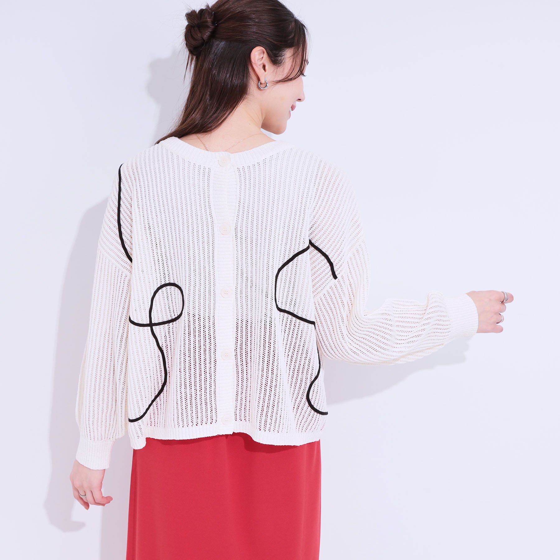 SHOO･LA･RUE「柄コード刺繍アソート メッシュ2WAYカーデ」|カーディガン|