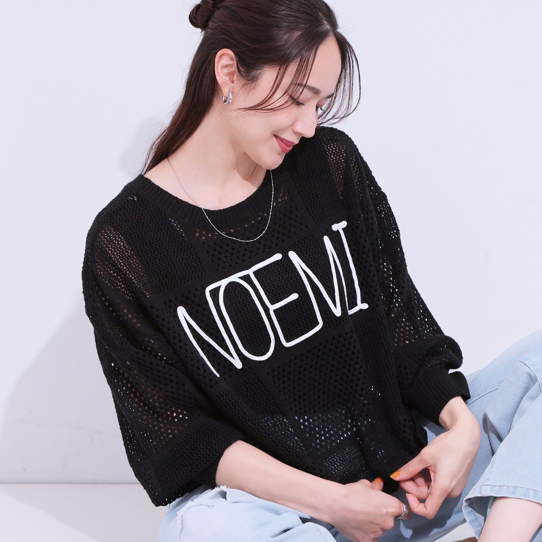 SHOO･LA･RUE「柄コード刺繍アソート メッシュ2WAYカーデ」|カーディガン|ブラック(219)