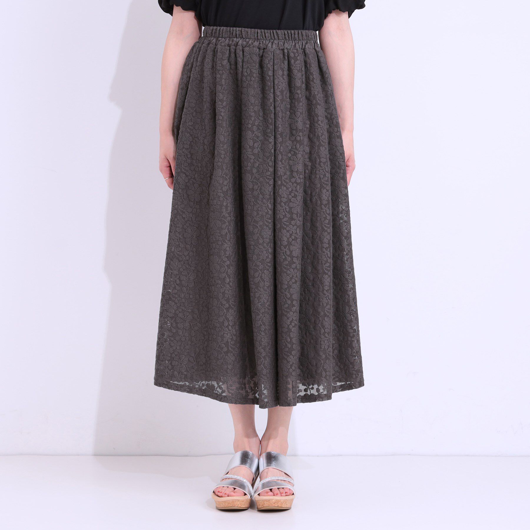 SHOO･LA･RUE「【S-LL】メッシュレースが魅力的なフレアスカート」|スカート|