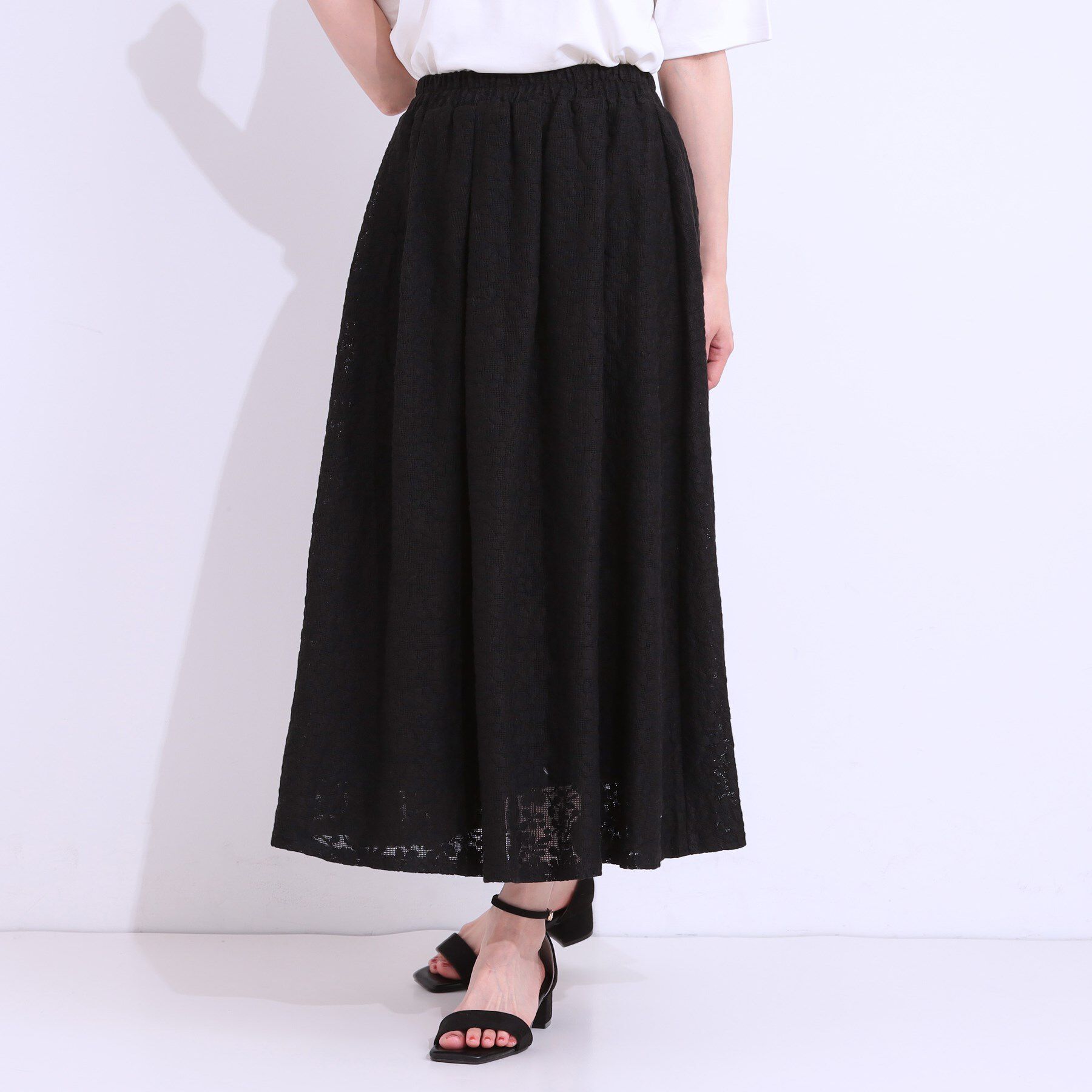 SHOO･LA･RUE「【S-LL】メッシュレースが魅力的なフレアスカート」|スカート|