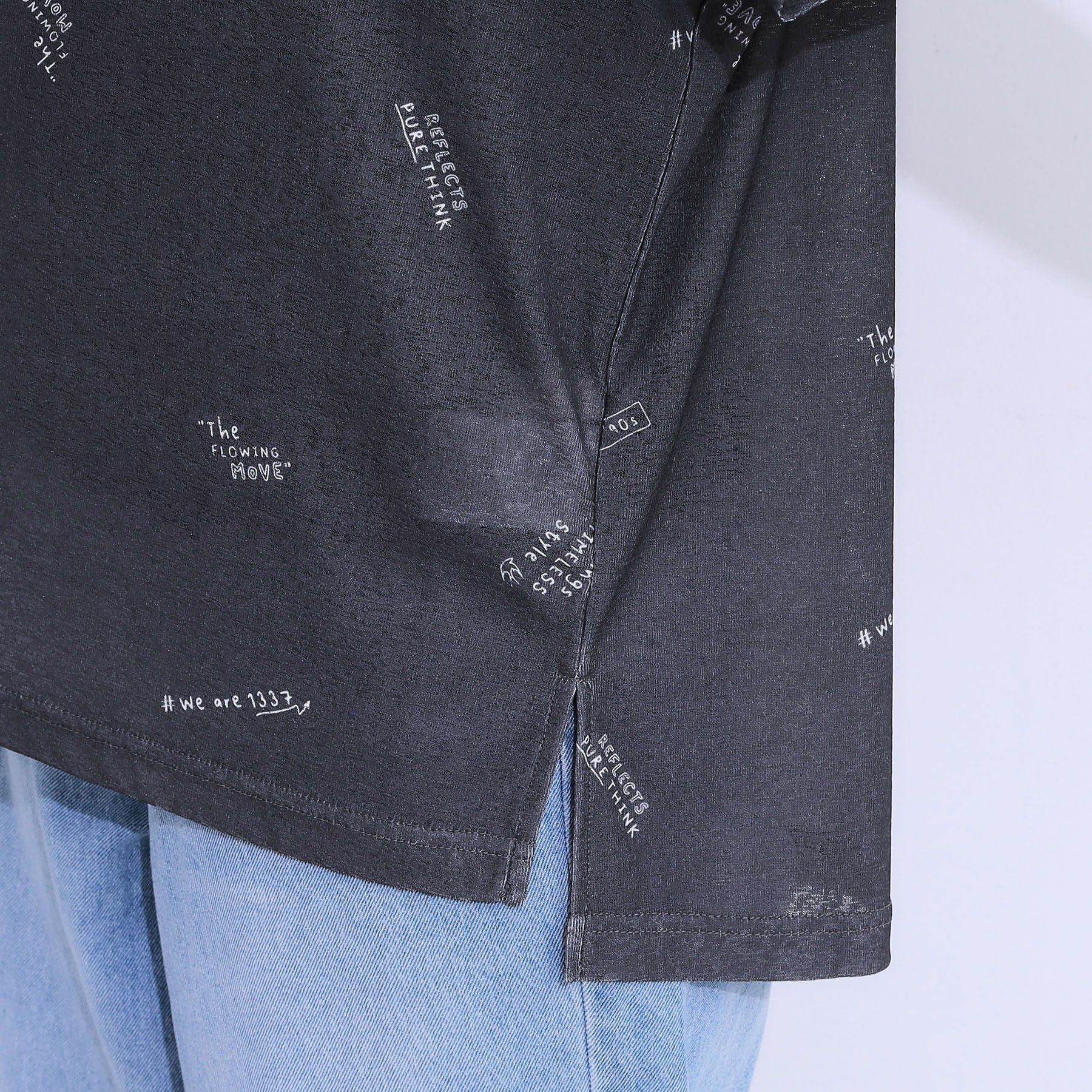 SHOO･LA･RUE「【洗える/S-LL】ゆるっとこなれ見え 総柄プリント シアーTシャツ」|Tシャツ・カットソー|