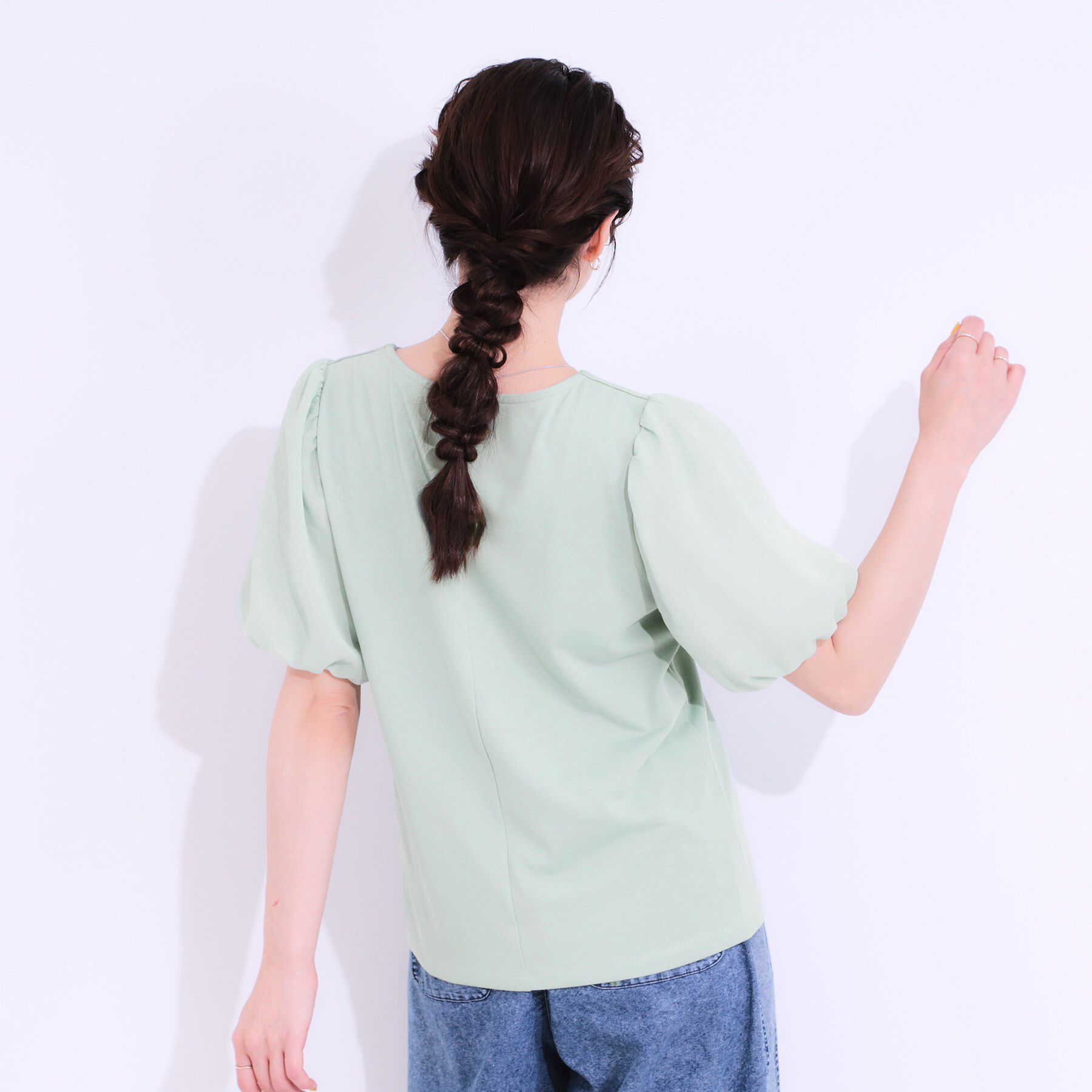 SHOO･LA･RUE「【S-LL/ひんやり/UV】お袖シアー バルーントップス」|Tシャツ・カットソー|