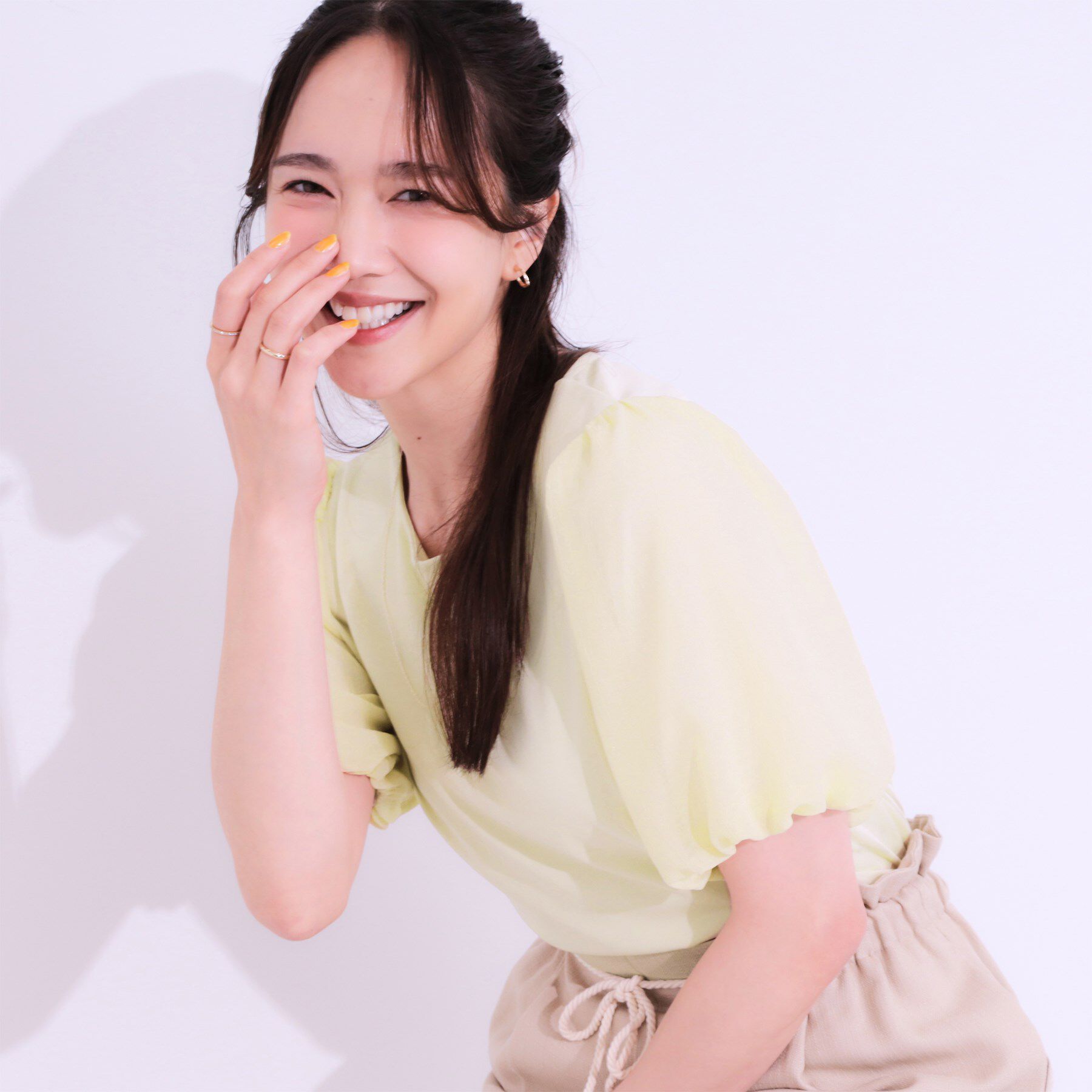 SHOO･LA･RUE「【S-LL/ひんやり/UV】お袖シアー バルーントップス」|Tシャツ・カットソー|イエロー(031)