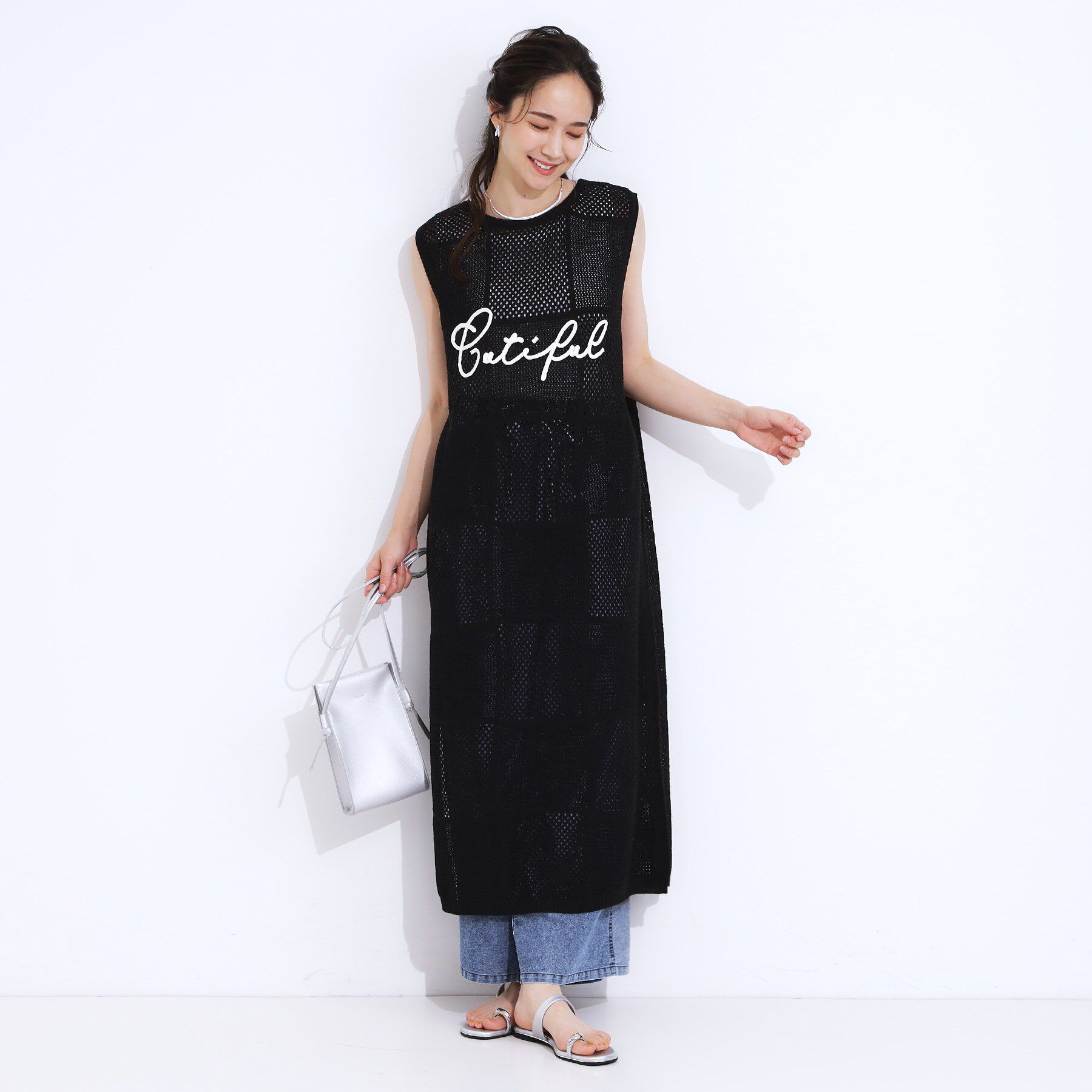 SHOO･LA･RUE「【前後2WAY】リネンライクブークレ パッチワーク風ニットワンピース」|ワンピース|