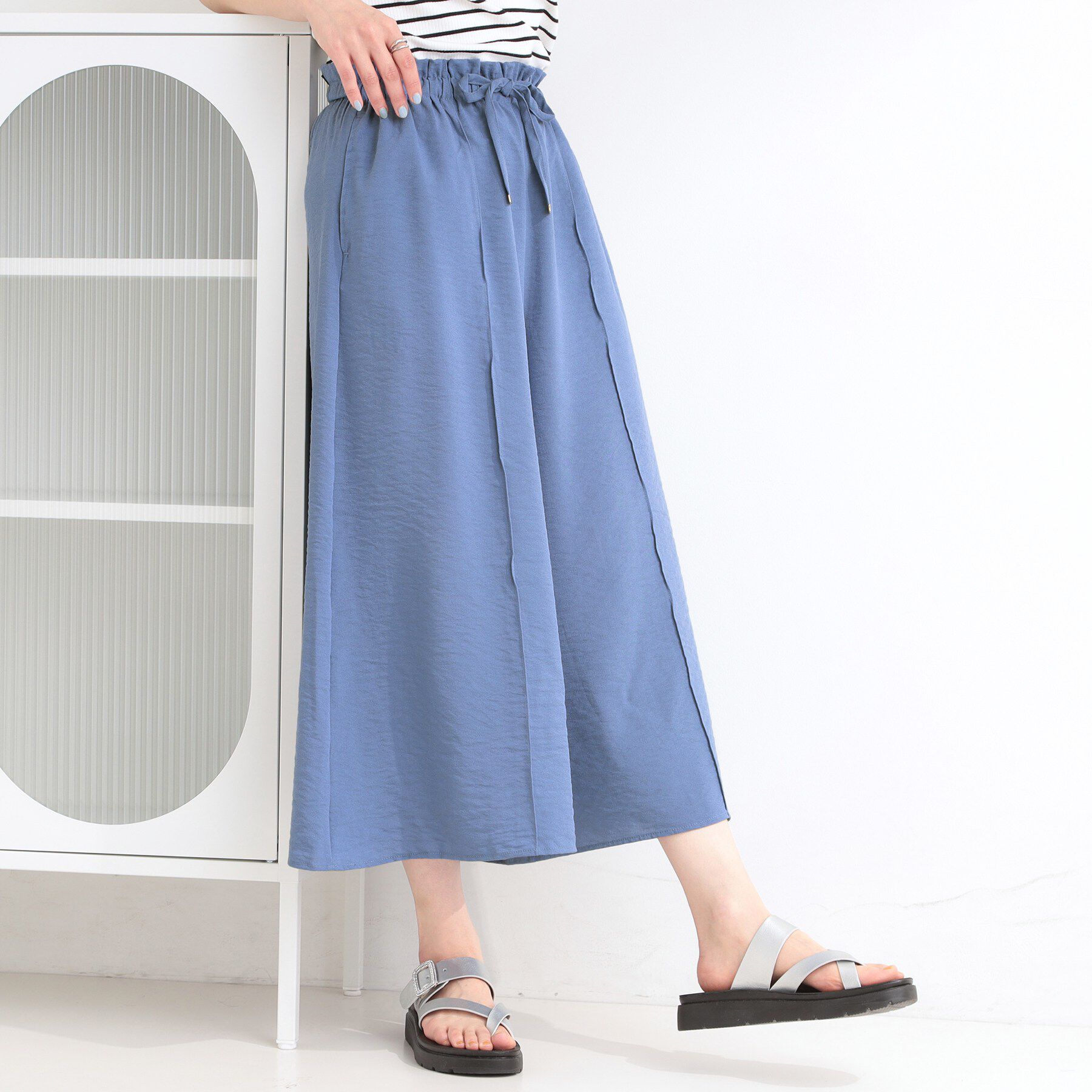 SHOO･LA･RUE「【S-LL/ひんやり】さらっとタッチできれい見え ピンタックスカーチョ」|その他|ブルー(092)