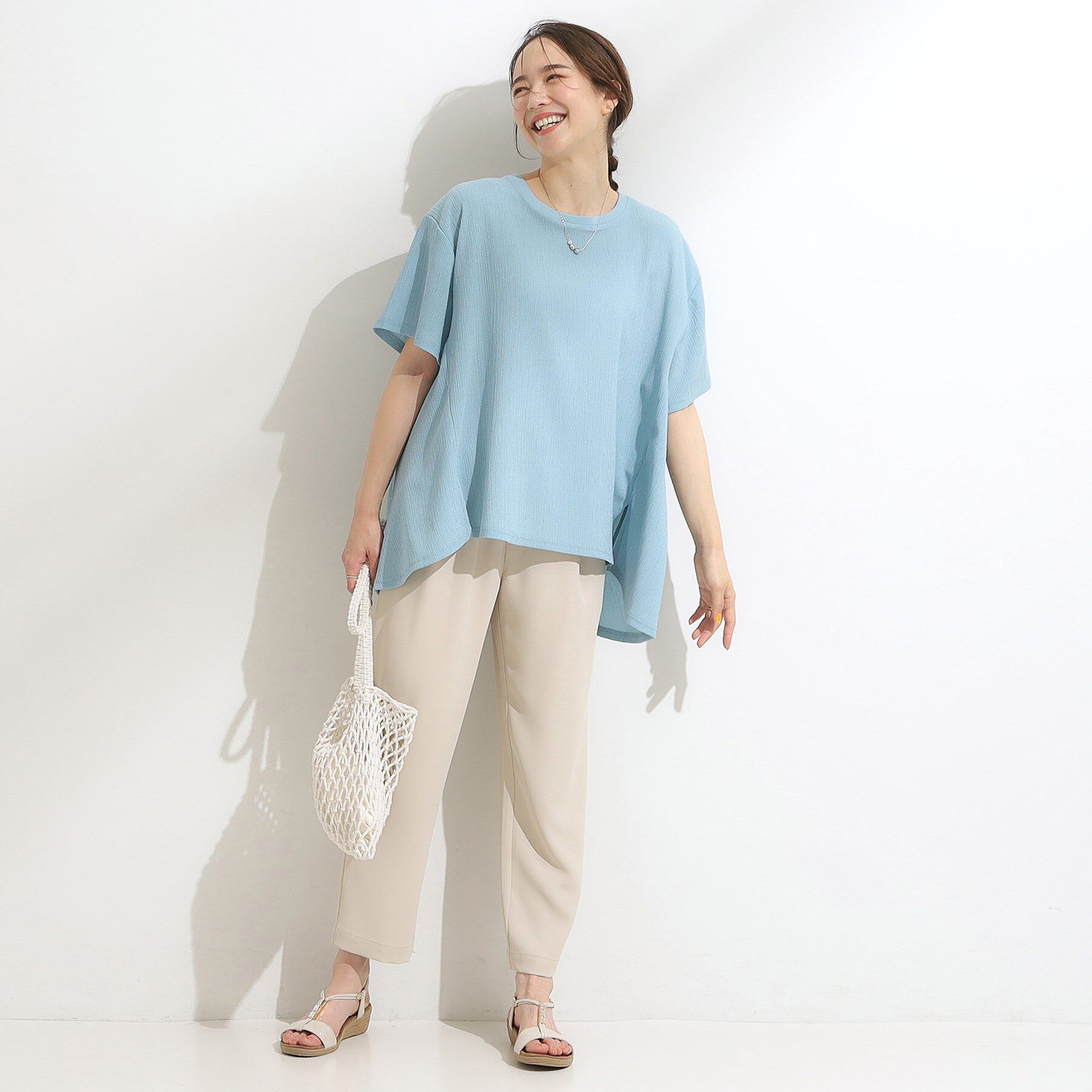 SHOO･LA･RUE「【S-LL/洗える/体型カバー/5分袖】涼しくきれいに決まる Aライントップス」|Tシャツ・カットソー|