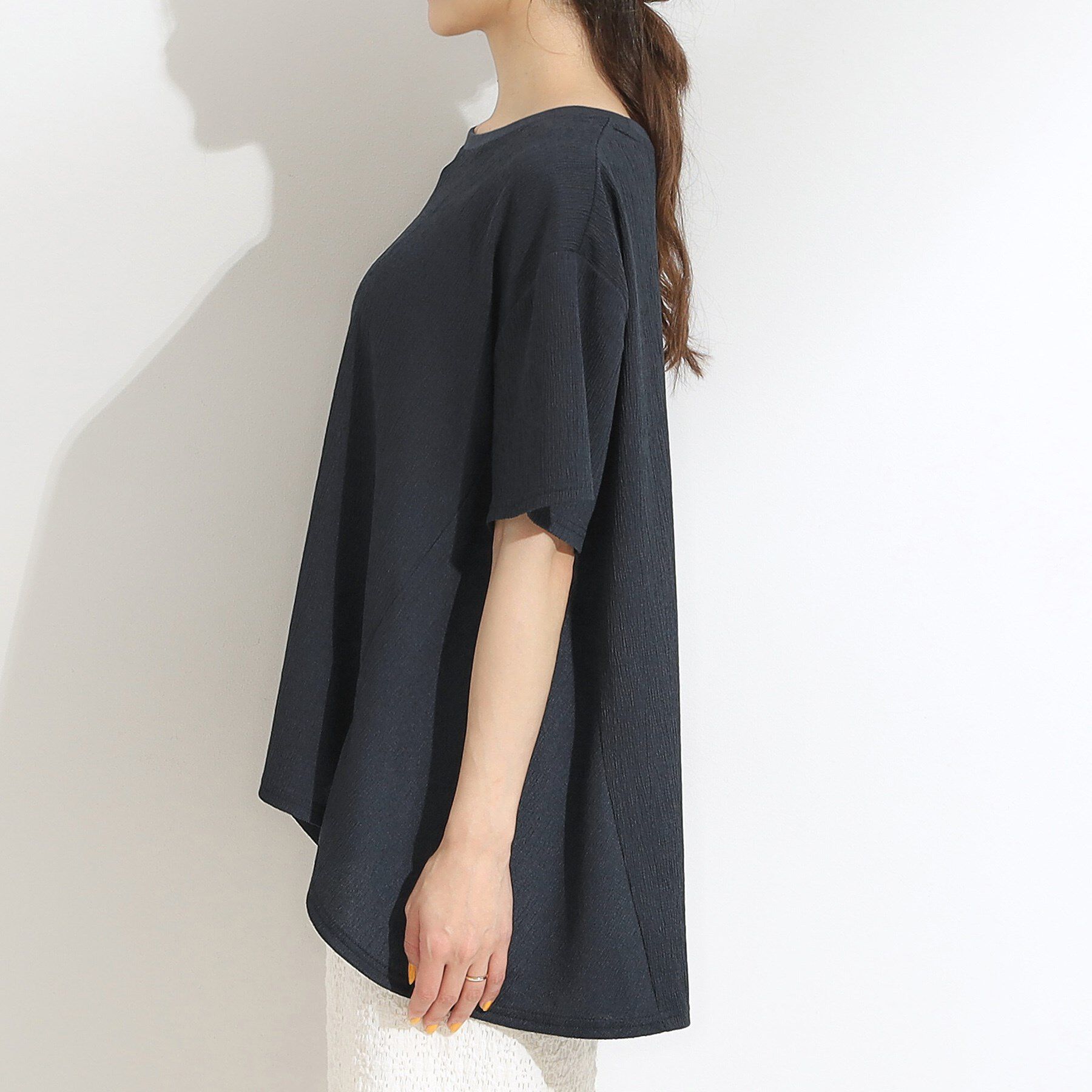 SHOO･LA･RUE「【S-LL/洗える/体型カバー/5分袖】涼しくきれいに決まる Aライントップス」|Tシャツ・カットソー|