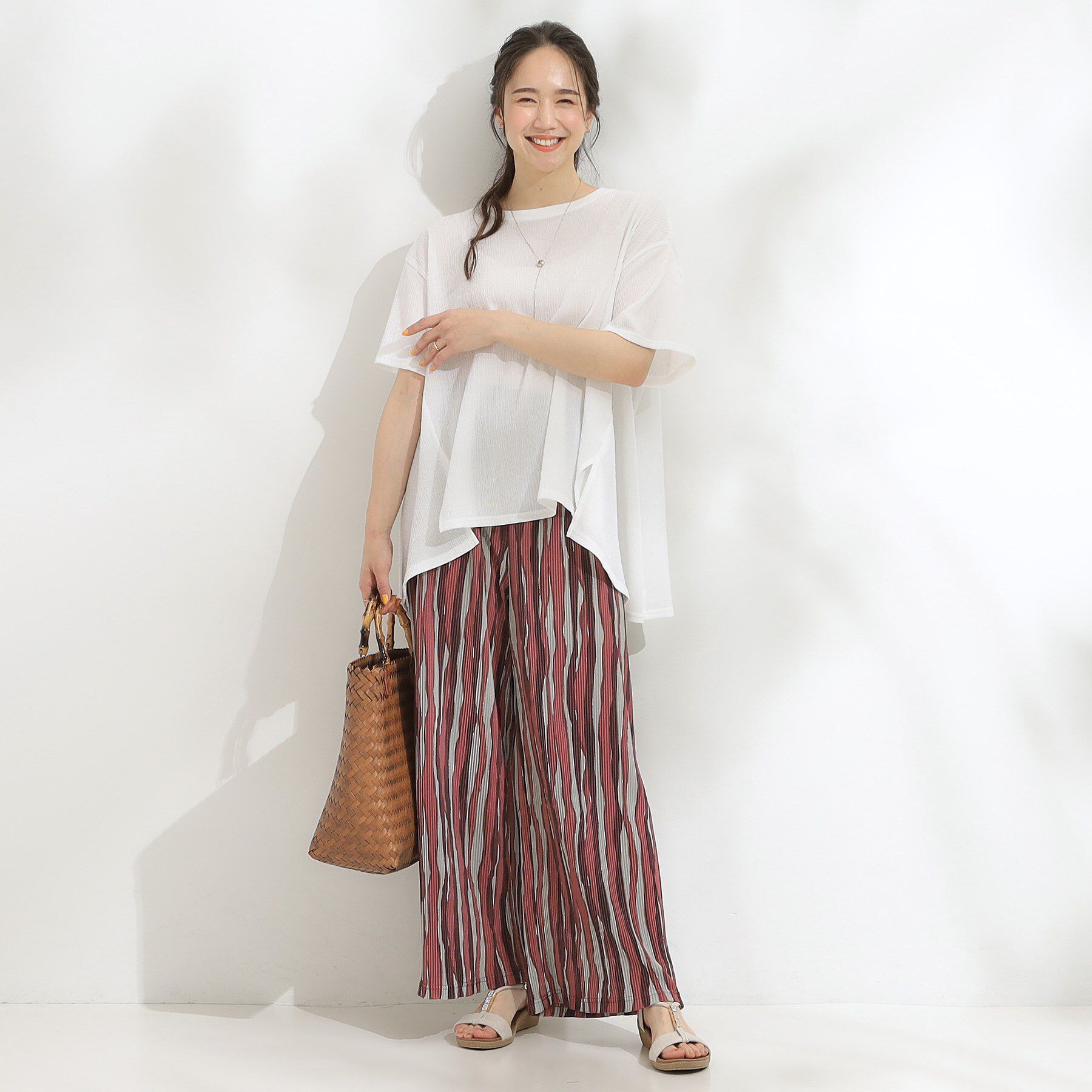 SHOO･LA･RUE「【S-LL/洗える/体型カバー/5分袖】涼しくきれいに決まる Aライントップス」|Tシャツ・カットソー|