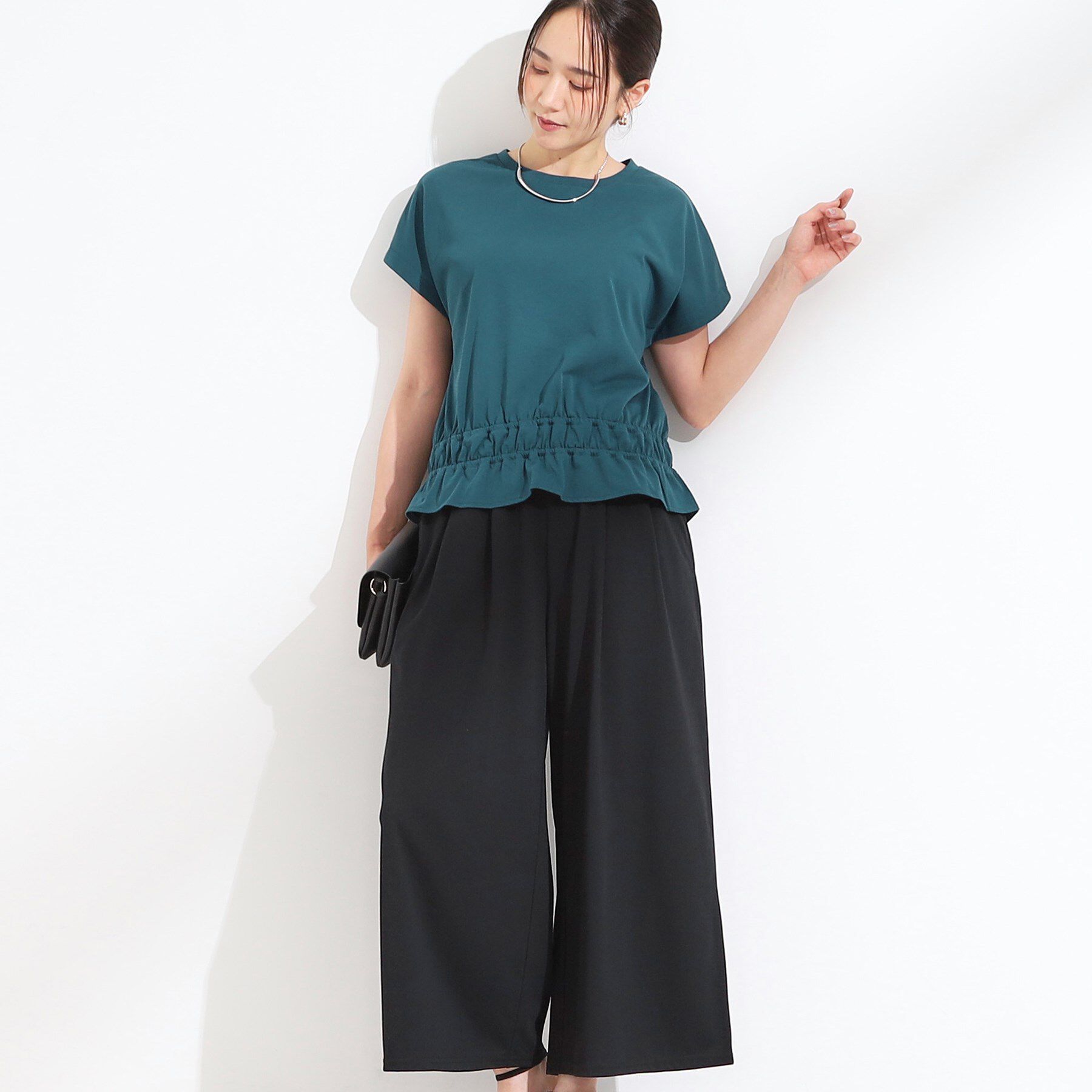 SHOO･LA･RUE「【ひんやり/2点セット】コーデに悩まず決まる トップス＋ガウチョパンツ」|スーツ|ブルーグリーン(09