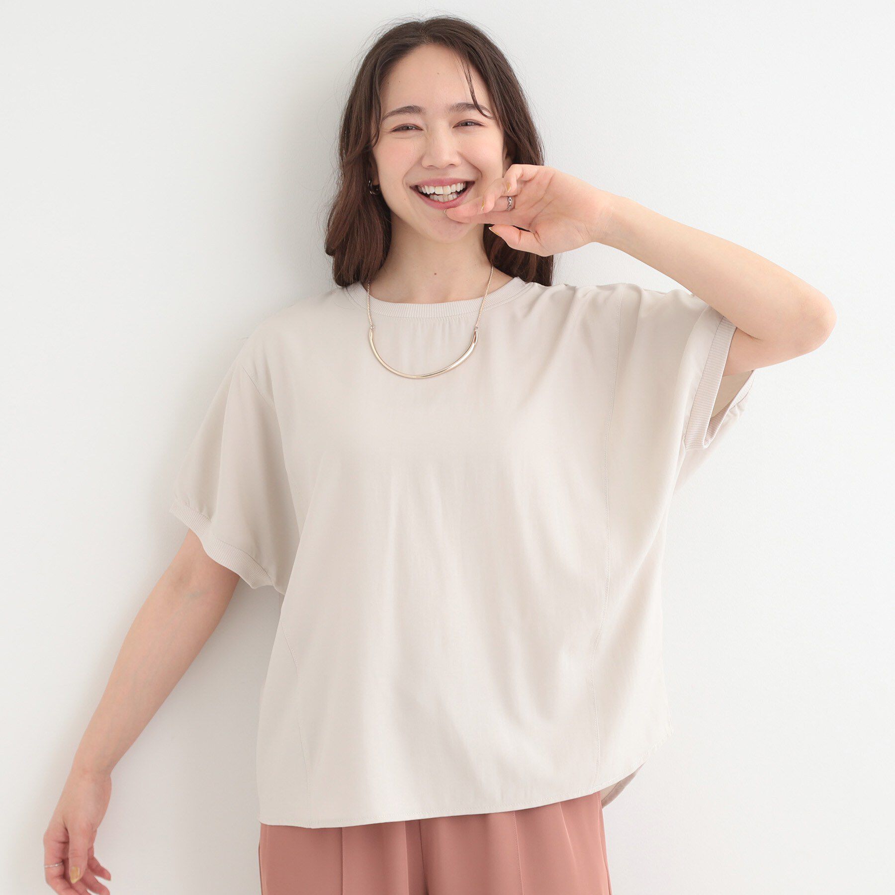 SHOO･LA･RUE「【ひんやり/洗濯後しわになりにくい】リブ切り替えドルマンブラウス」|シャツ・ブラウス|