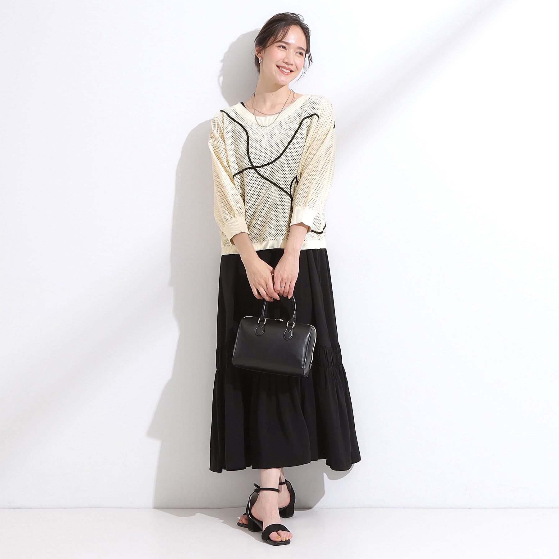 SHOO･LA･RUE「【前後2WAY/S-LL】にょろにょろ刺繍メッシュカーディガン」|カーディガン|