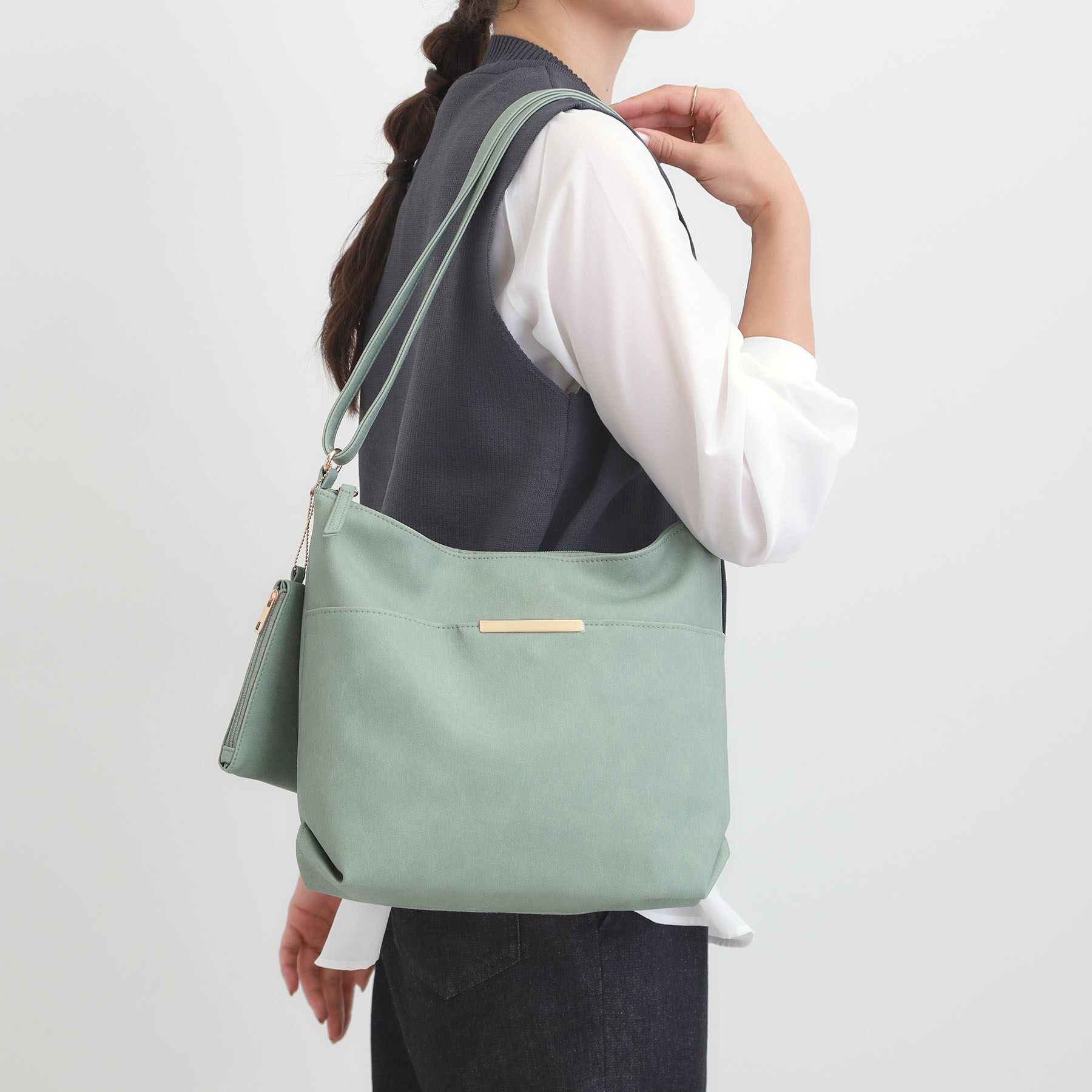 SHOO･LA･RUE「ダブルフェイスショルダーバッグ」|ショルダー・メッセンジャー|グリーン(022)