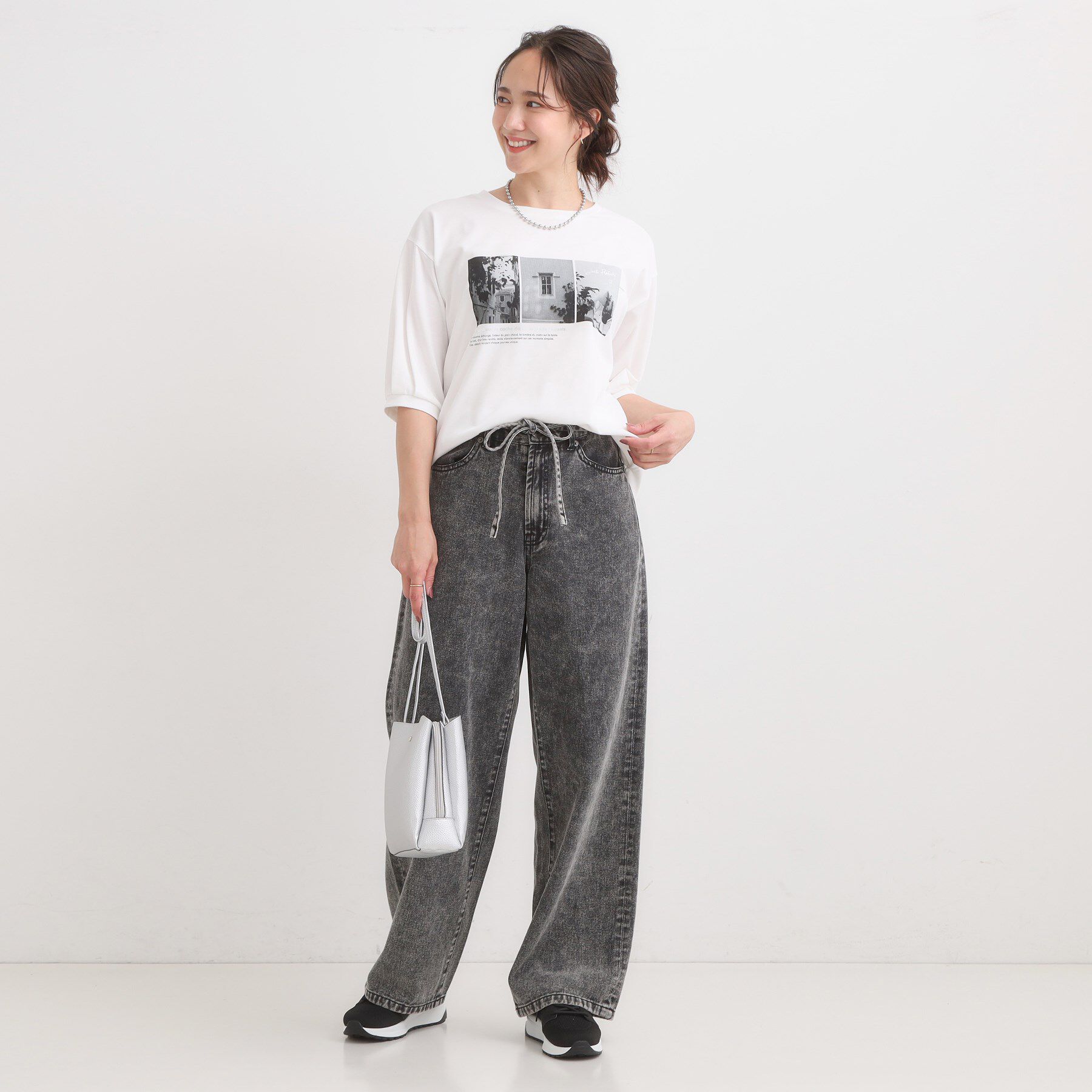 SHOO･LA･RUE「【ひんやり/S-LL】大人の五分袖プリントTシャツ」|Tシャツ・カットソー|