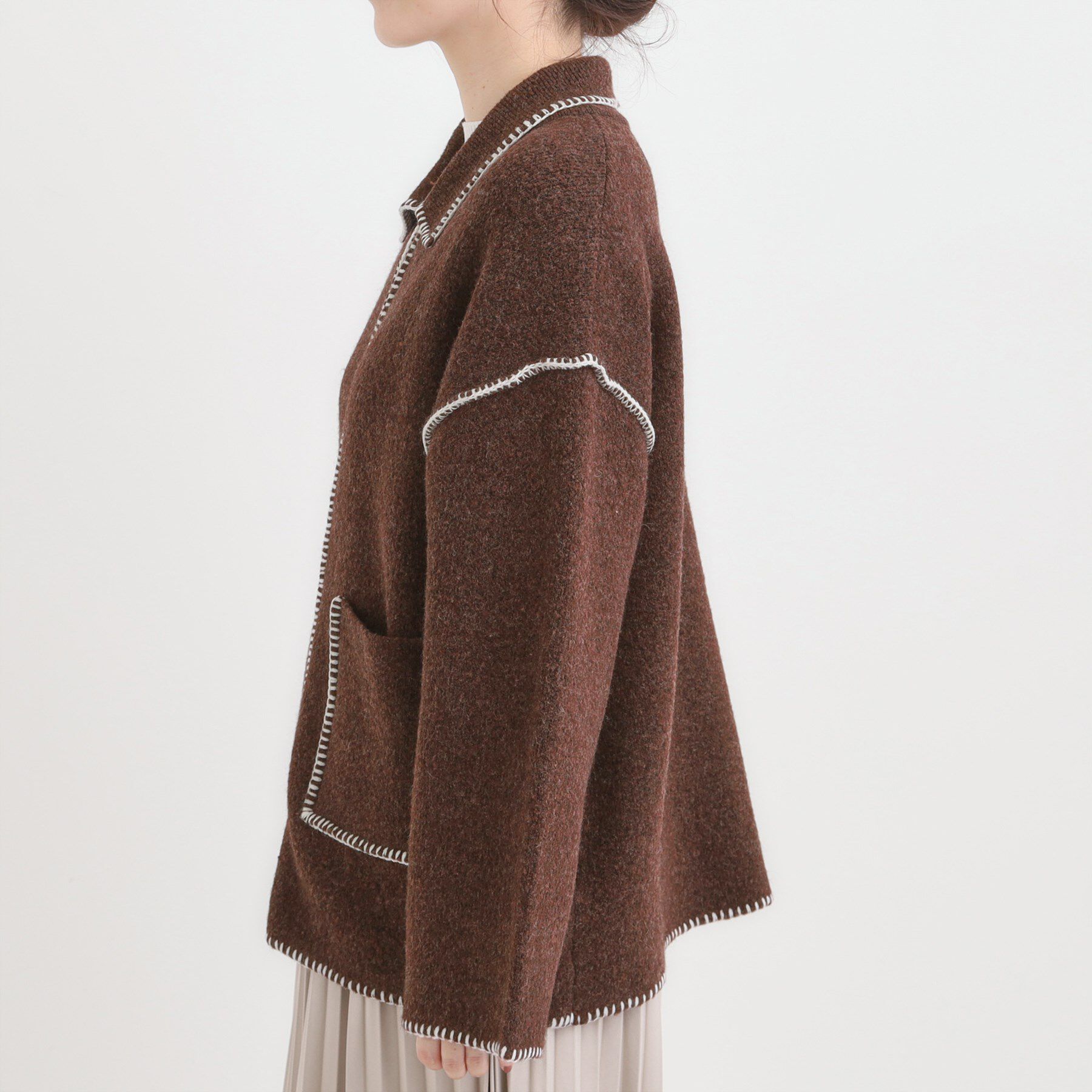 SHOO･LA･RUE「配色ステッチがポイント 襟付きジップニットカーディガン」|カーディガン|