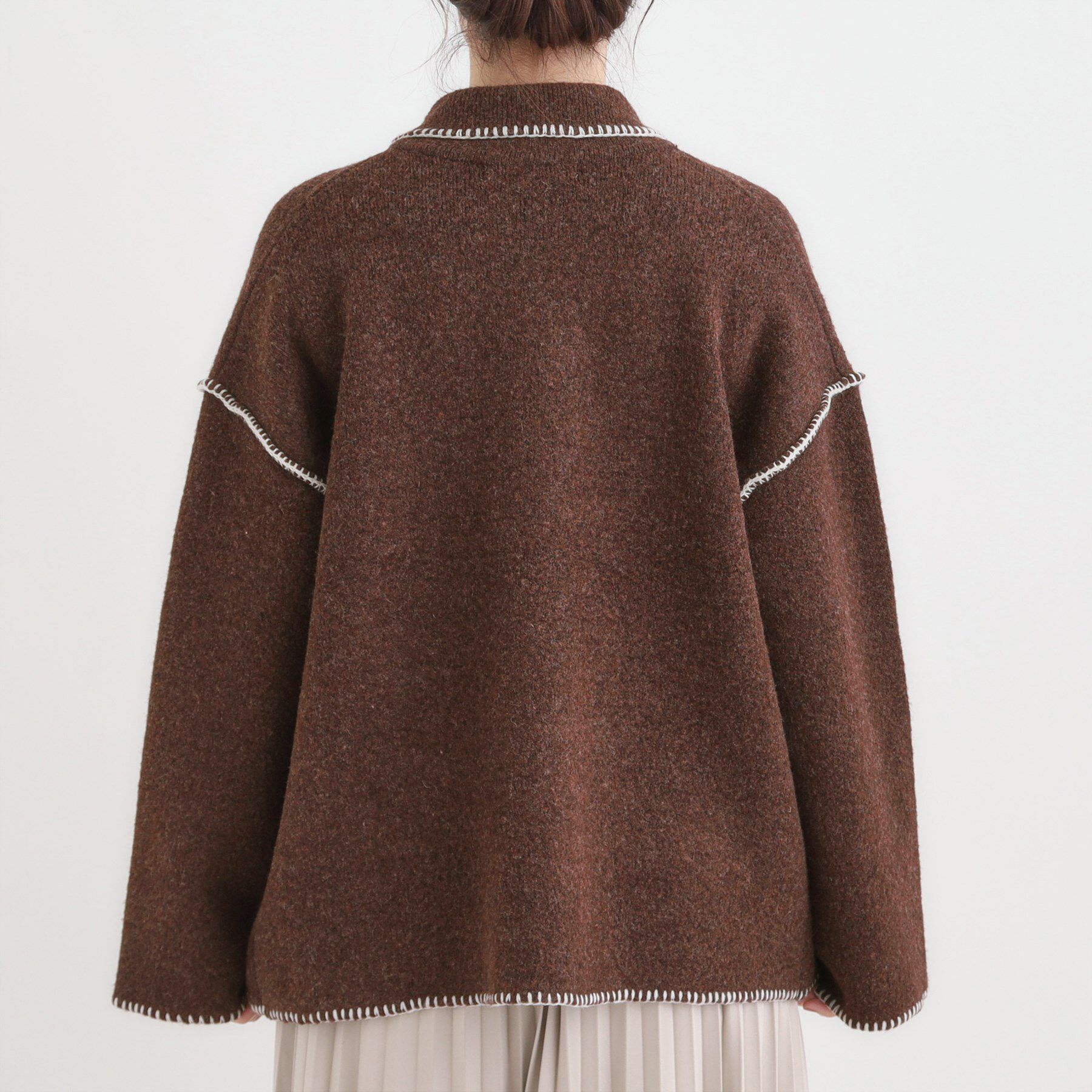 SHOO･LA･RUE「配色ステッチがポイント 襟付きジップニットカーディガン」|カーディガン|