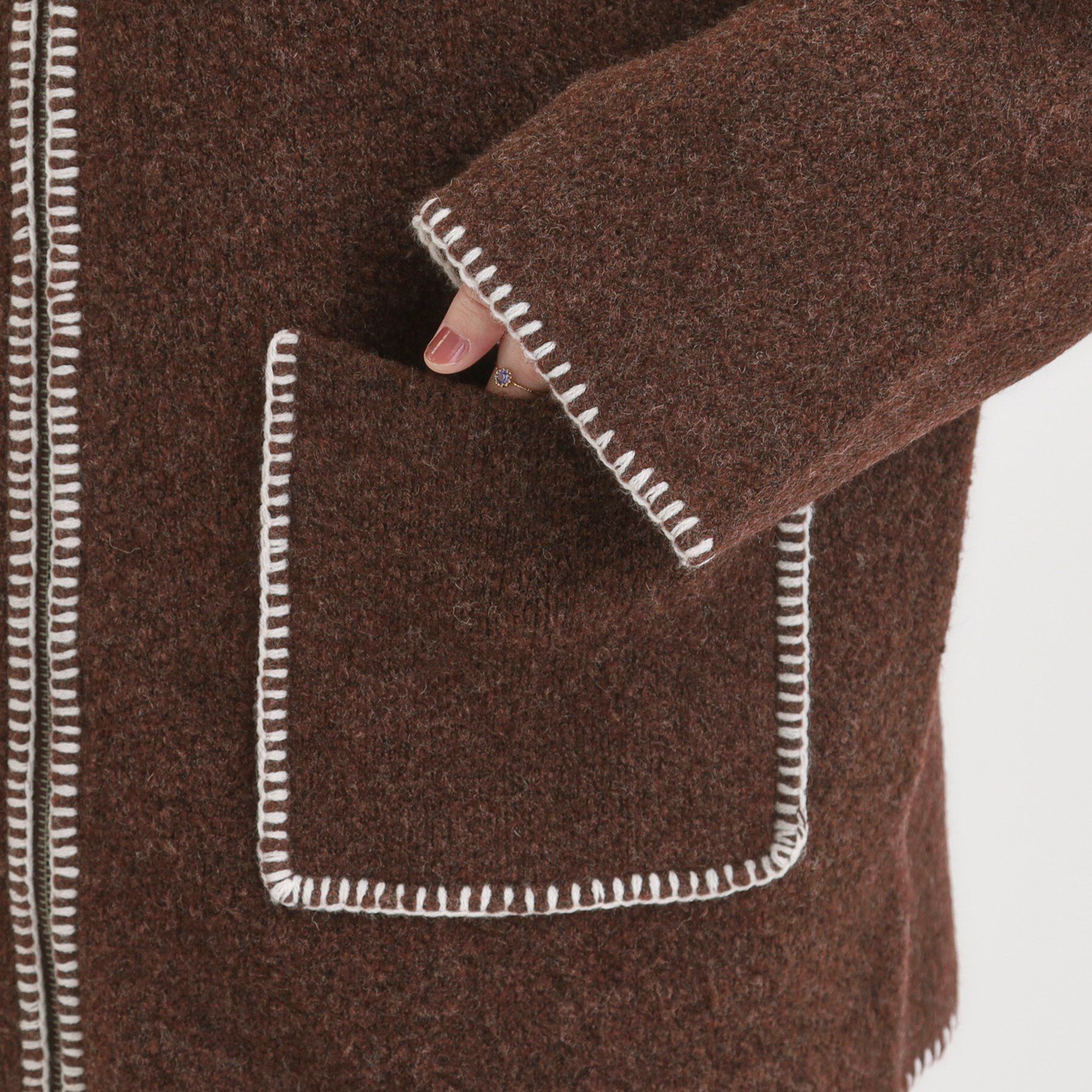 SHOO･LA･RUE「配色ステッチがポイント 襟付きジップニットカーディガン」|カーディガン|