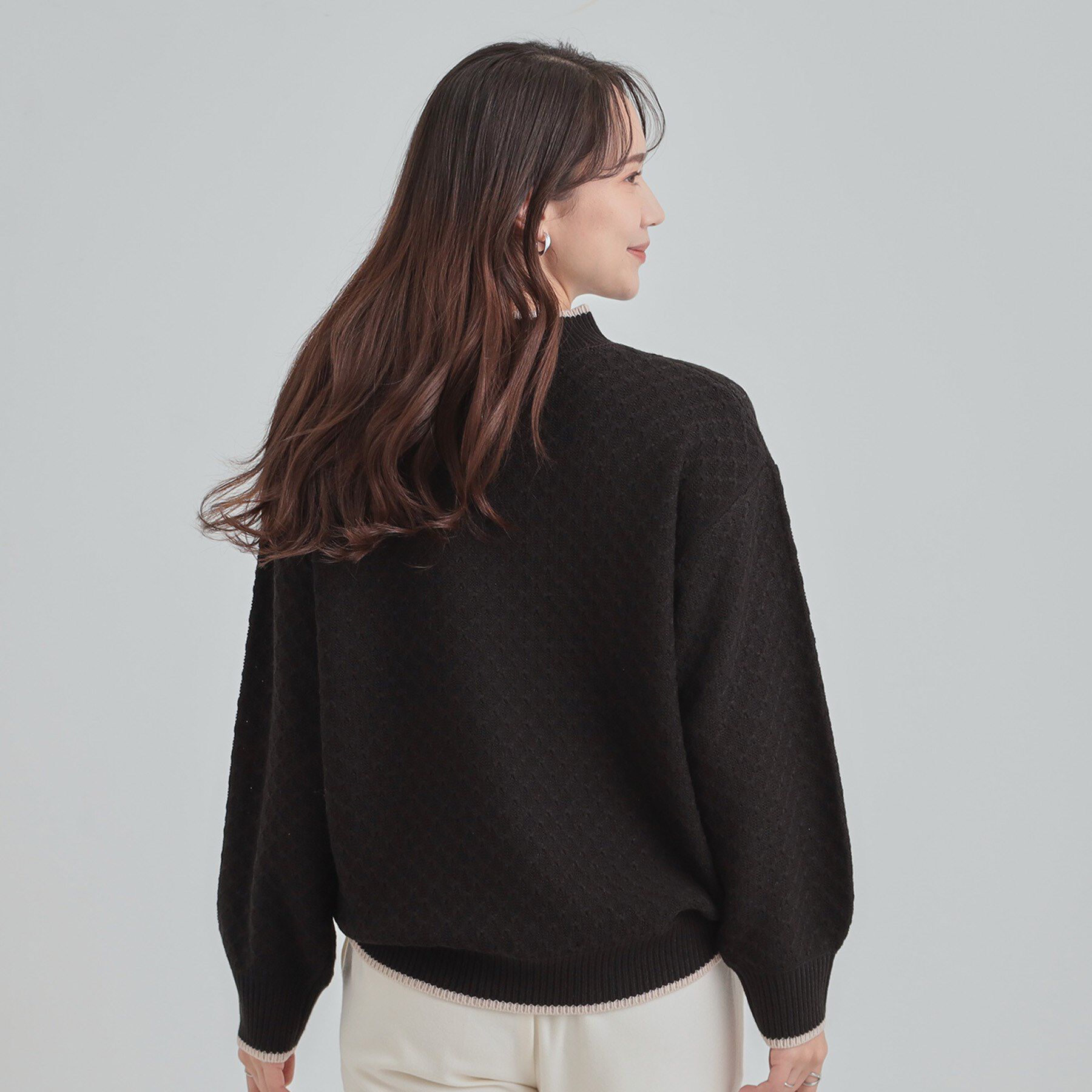 SHOO･LA･RUE「【洗濯機可/毛玉レス】配色がアクセント ダイヤ柄ゆるニット」|ニット・セーター|