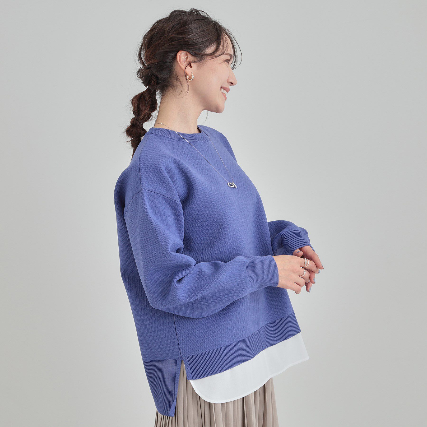 SHOO･LA･RUE「【高レビュー/洗濯機可/S-LL】さらに軽くなった スポンディッシュ裾フェイクトップス」|ニット・セーター|