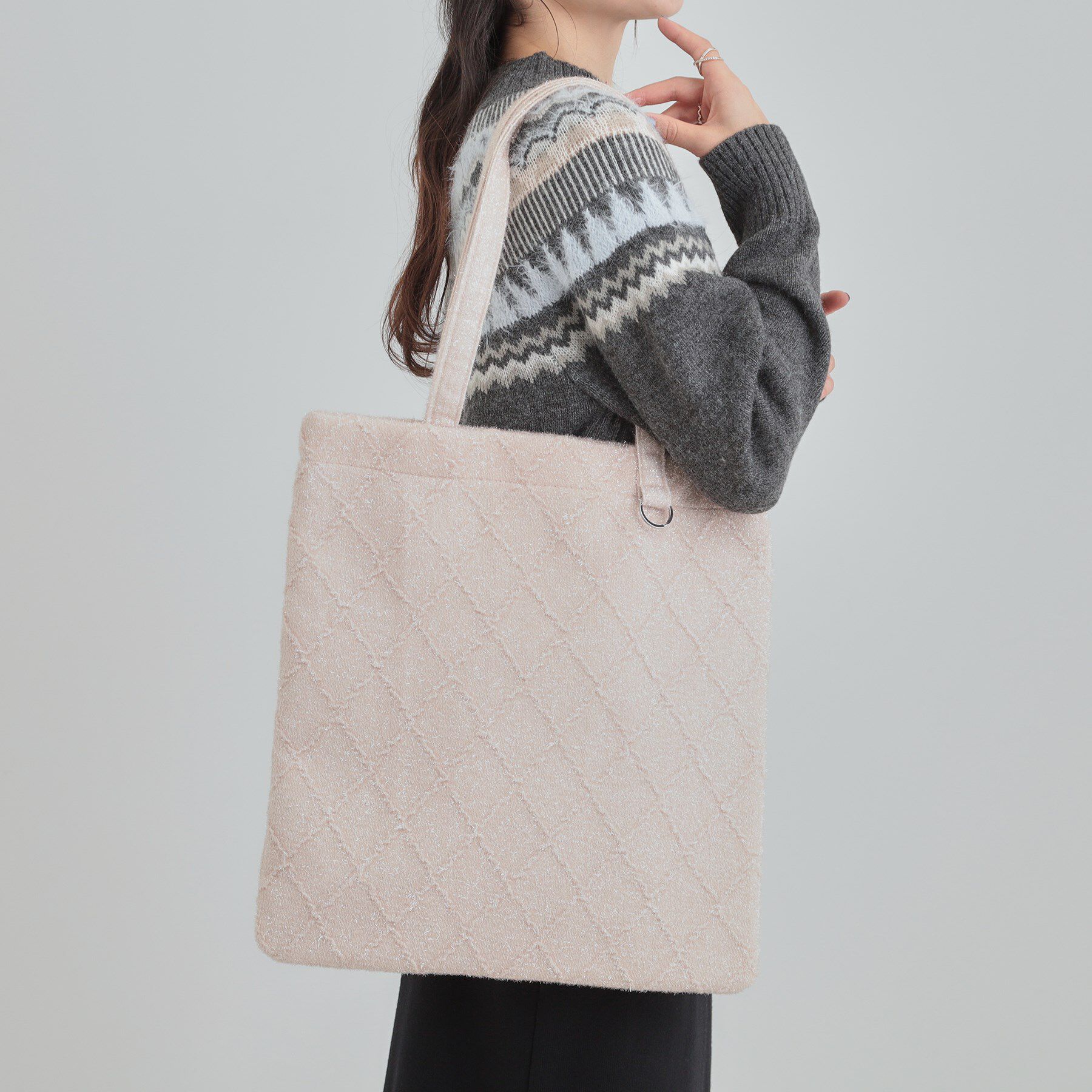 SHOO･LA･RUE「ラメ格子柄スクエアトートバッグ」|トートバッグ|ライトベージュ(05