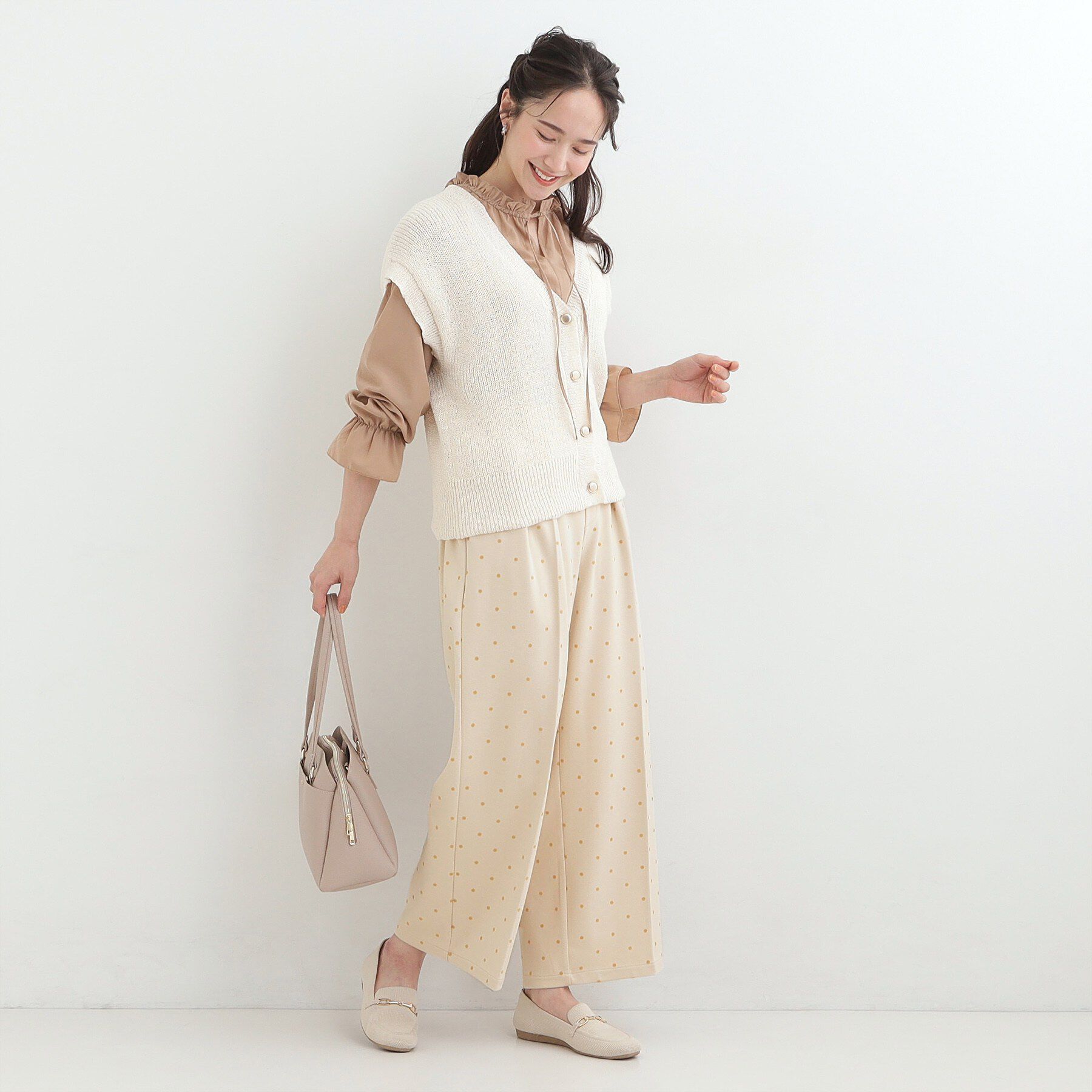 SHOO･LA･RUE「【S-LL】きれい見えも叶う フロッキードットワイドパンツ」|その他|