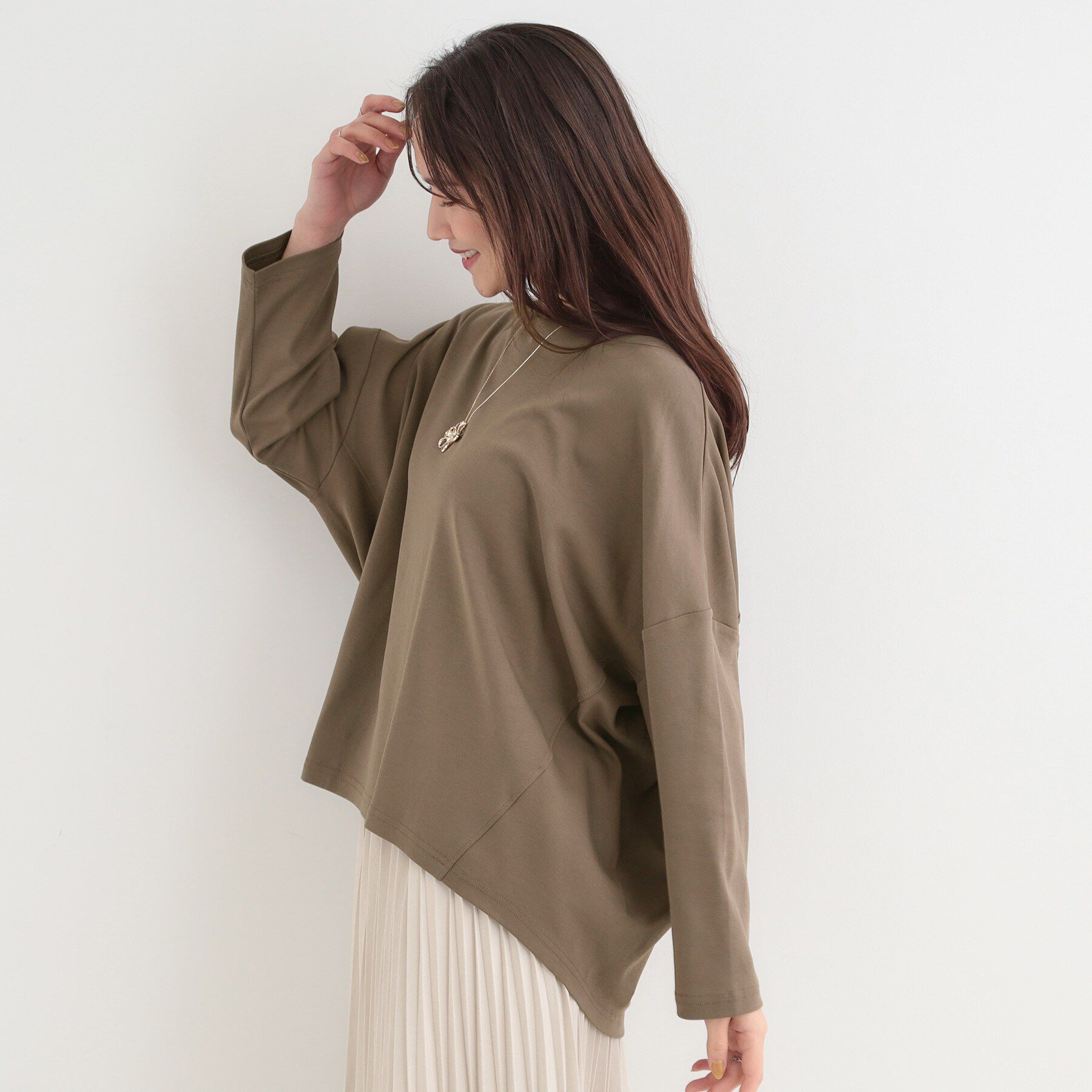 SHOO･LA･RUE「【洗濯機可/UV/綿100％】体型カバーが叶う 七分袖ゆるトップス」|Tシャツ・カットソー|