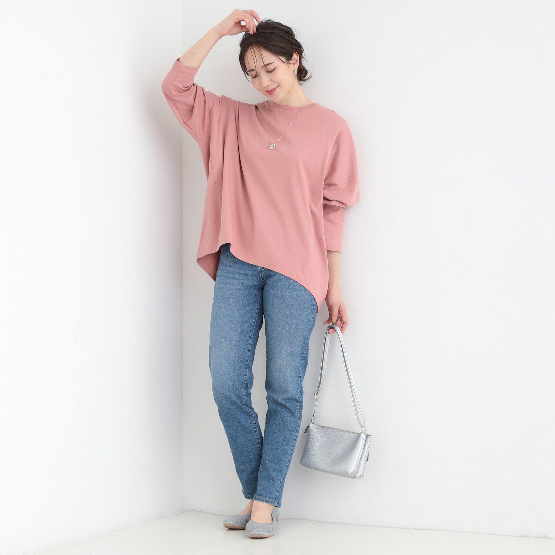 SHOO･LA･RUE「【洗濯機可/UV/綿100％】体型カバーが叶う 七分袖ゆるトップス」|Tシャツ・カットソー|