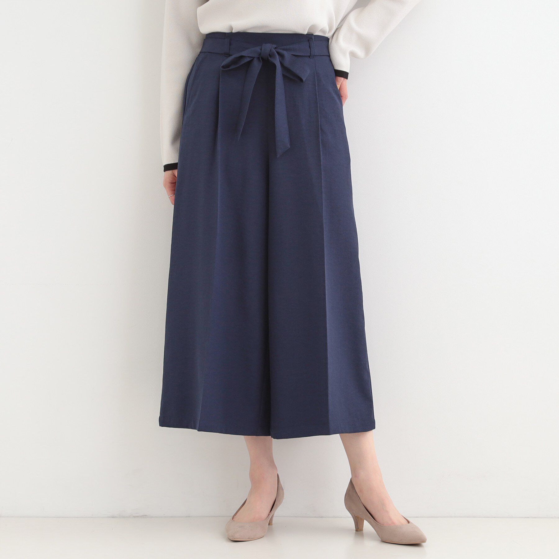 SHOO･LA･RUE「【洗濯機可/S-LL】ハイウエストで美脚見え リボンクロップドワイドパンツ」|その他|