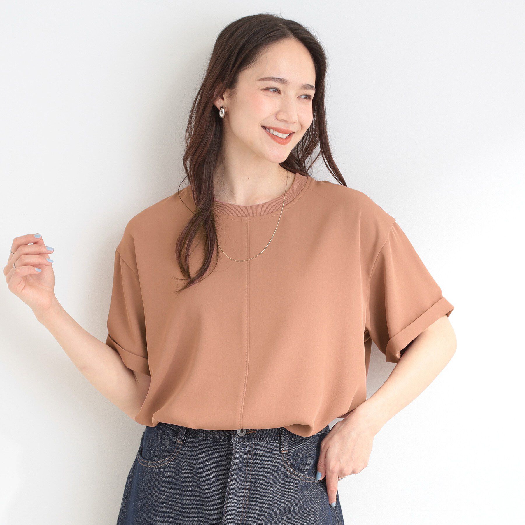 SHOO･LA･RUE「【ひんやり/UV/S-LL/セットアップ可】さらさらぷるんトップス」|シャツ・ブラウス|