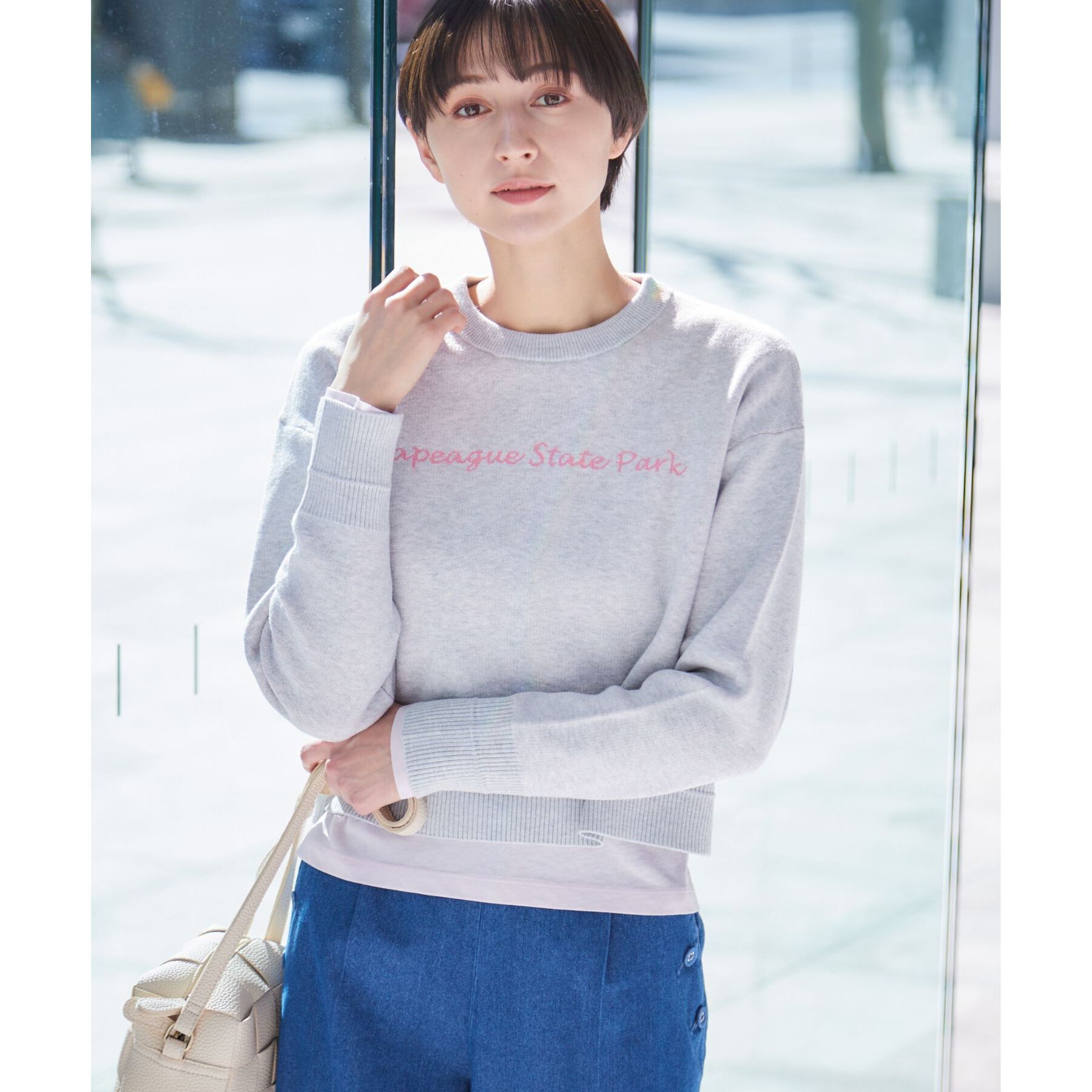 Dessin「【洗える】クロップド丈ロゴジャカードニット（S～L）」|ニット・セーター|