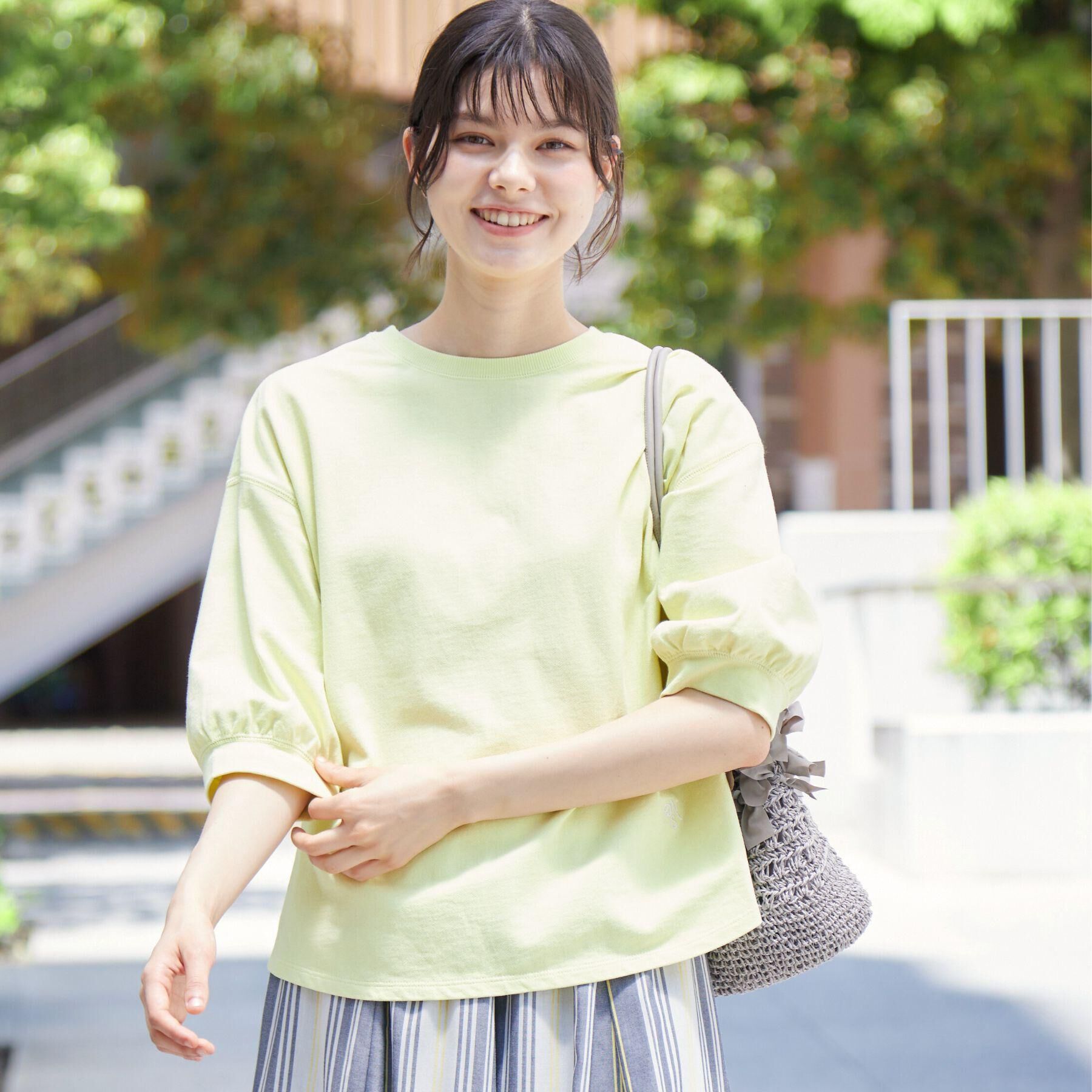 Dessin「【360度可愛い・洗える】バックヘンリーカットソー（5分袖/XS～L）」|Tシャツ・カットソー|イエロー(031)