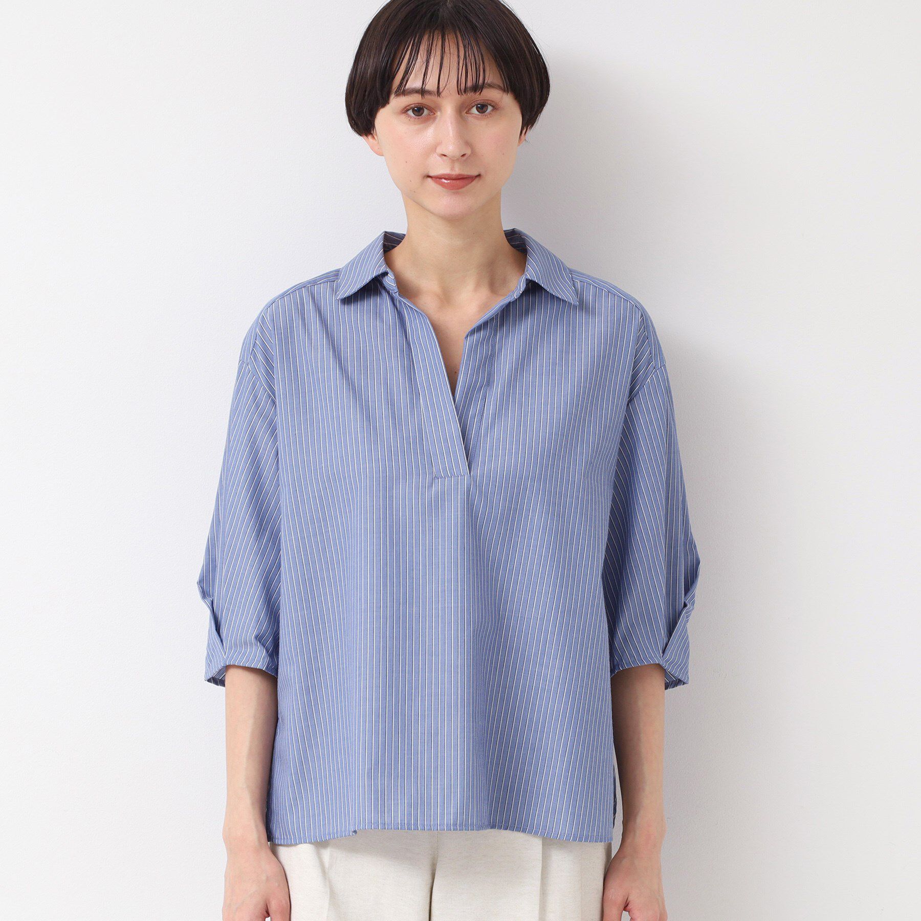 Dessin「【洗える・4サイズ展開】スキッパーシャツブラウス（XS～L）」|シャツ・ブラウス|