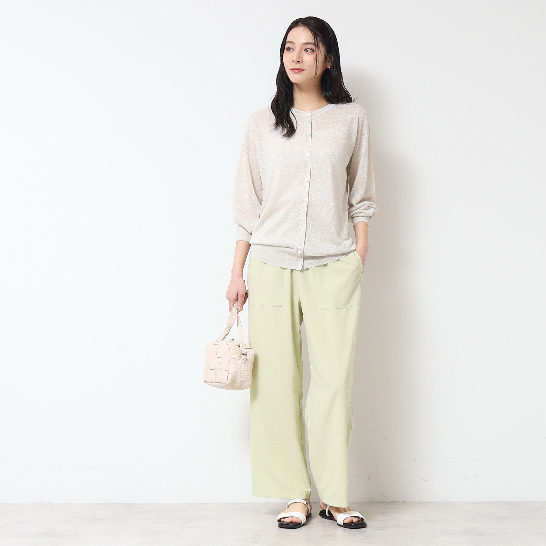 Dessin「【洗える】クルーネックミドル丈ラメカーディガン（S～L）」|カーディガン|