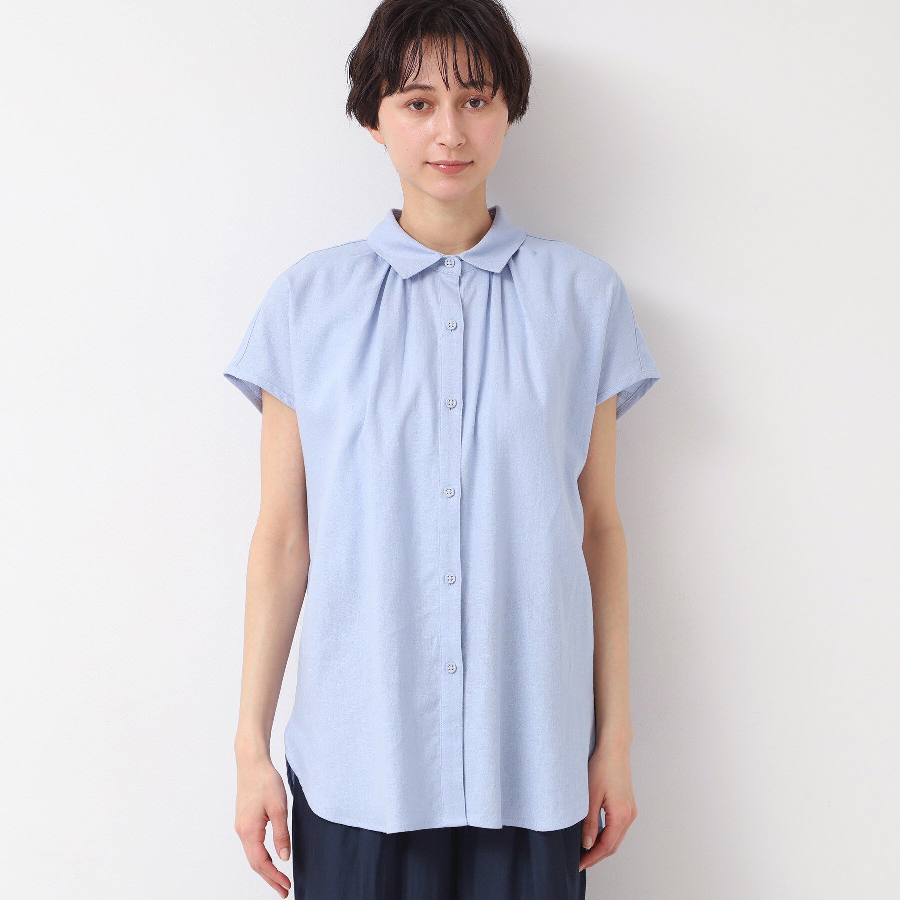 Dessin「【洗える】シャツカラーフレンチスリーブブラウス（XS～L）」|シャツ・ブラウス|