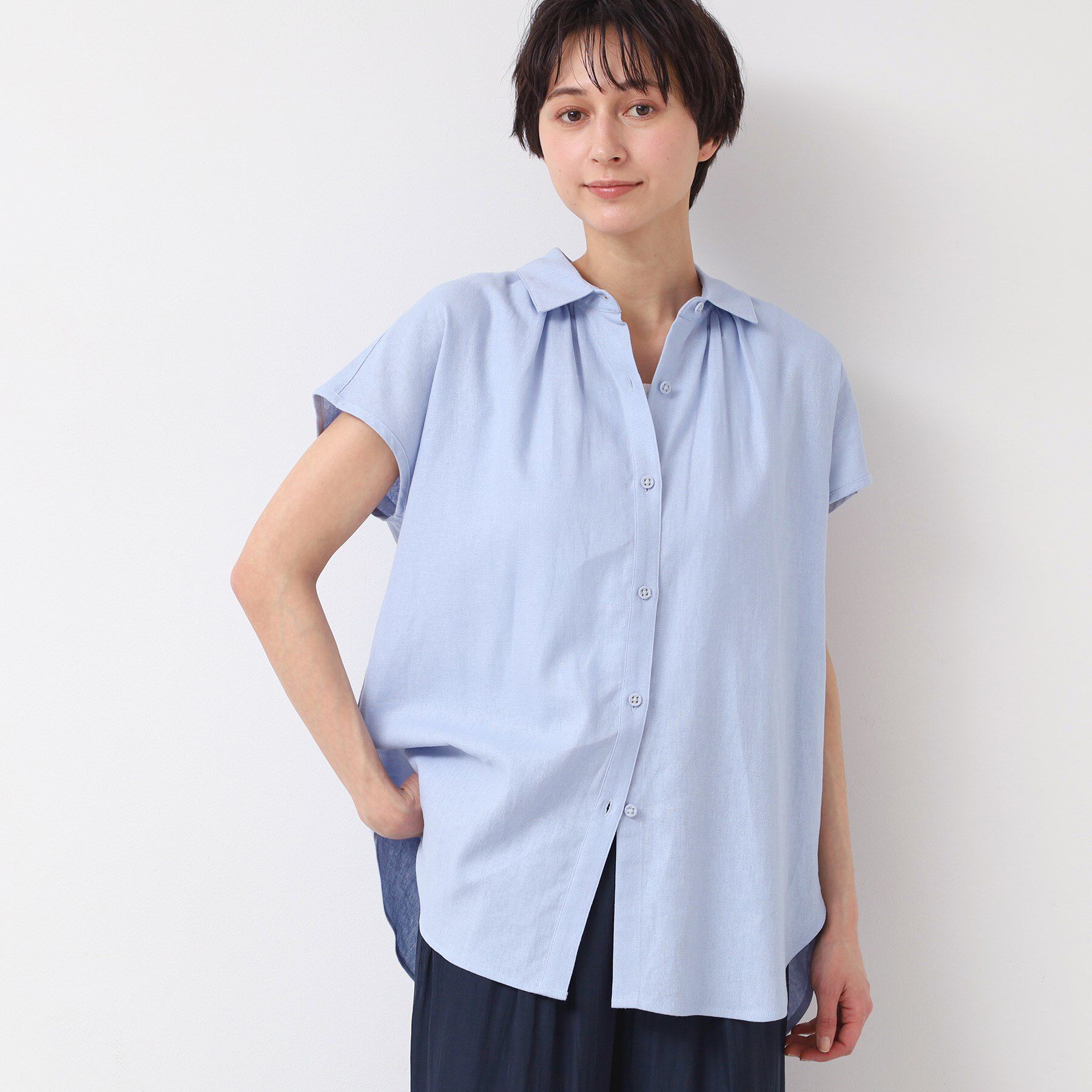 Dessin「【洗える】シャツカラーフレンチスリーブブラウス（XS～L）」|シャツ・ブラウス|