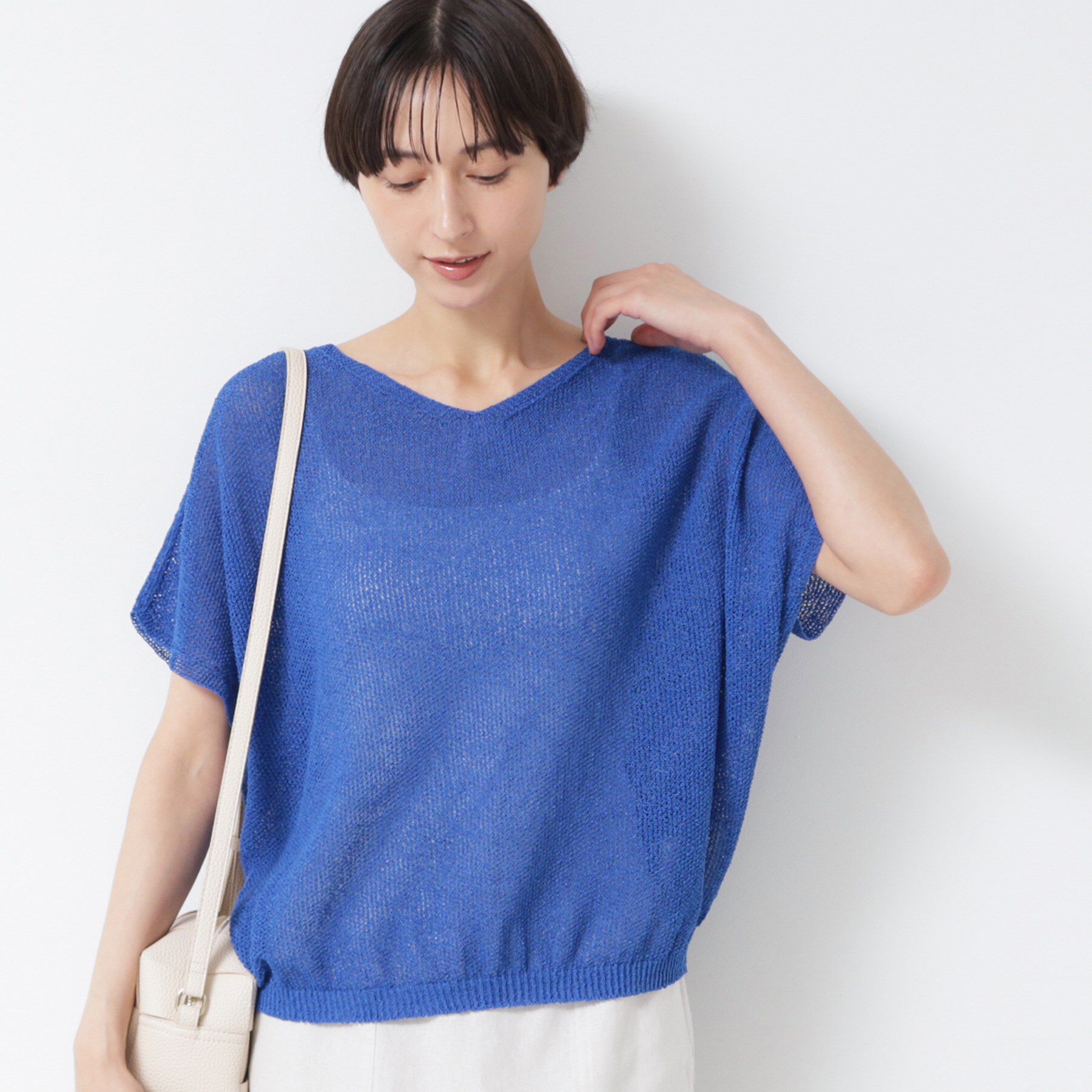 Dessin「【日本製・洗える】シームレスラインVネックニット」|ニット・セーター|