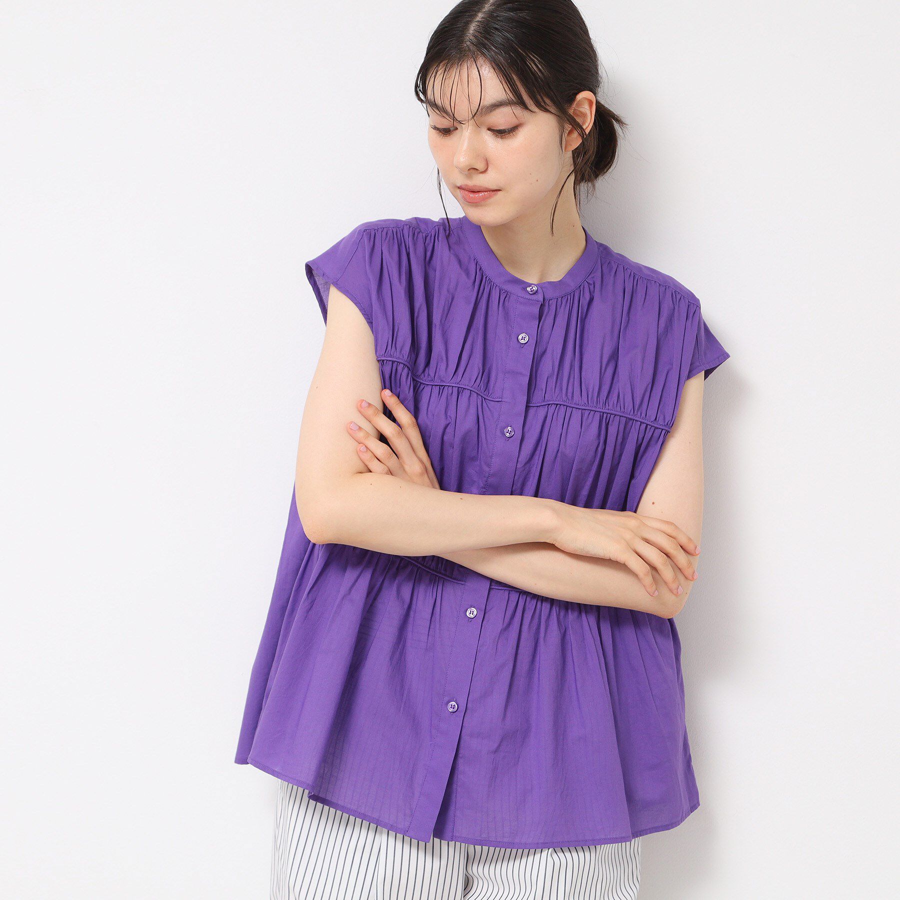 Dessin「【洗える】シャーリングペプラムブラウス」|シャツ・ブラウス|パープル(082)
