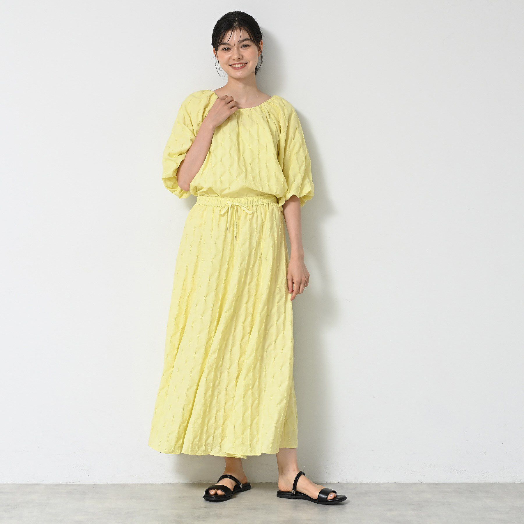 Dessin「【洗える／五分袖】バルーンスリーブジャガードブラウス」|シャツ・ブラウス|