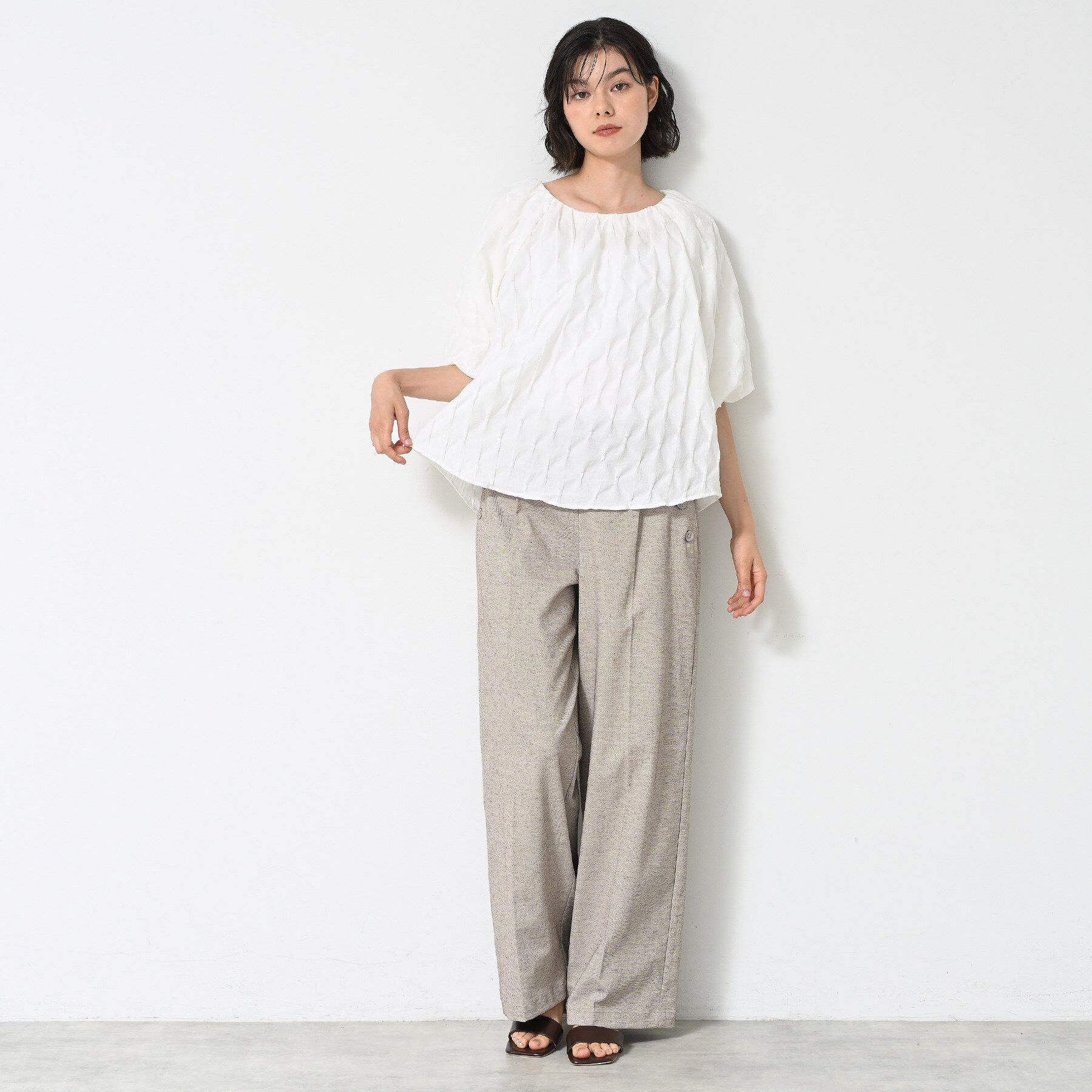 Dessin「【洗える／五分袖】バルーンスリーブジャガードブラウス」|シャツ・ブラウス|