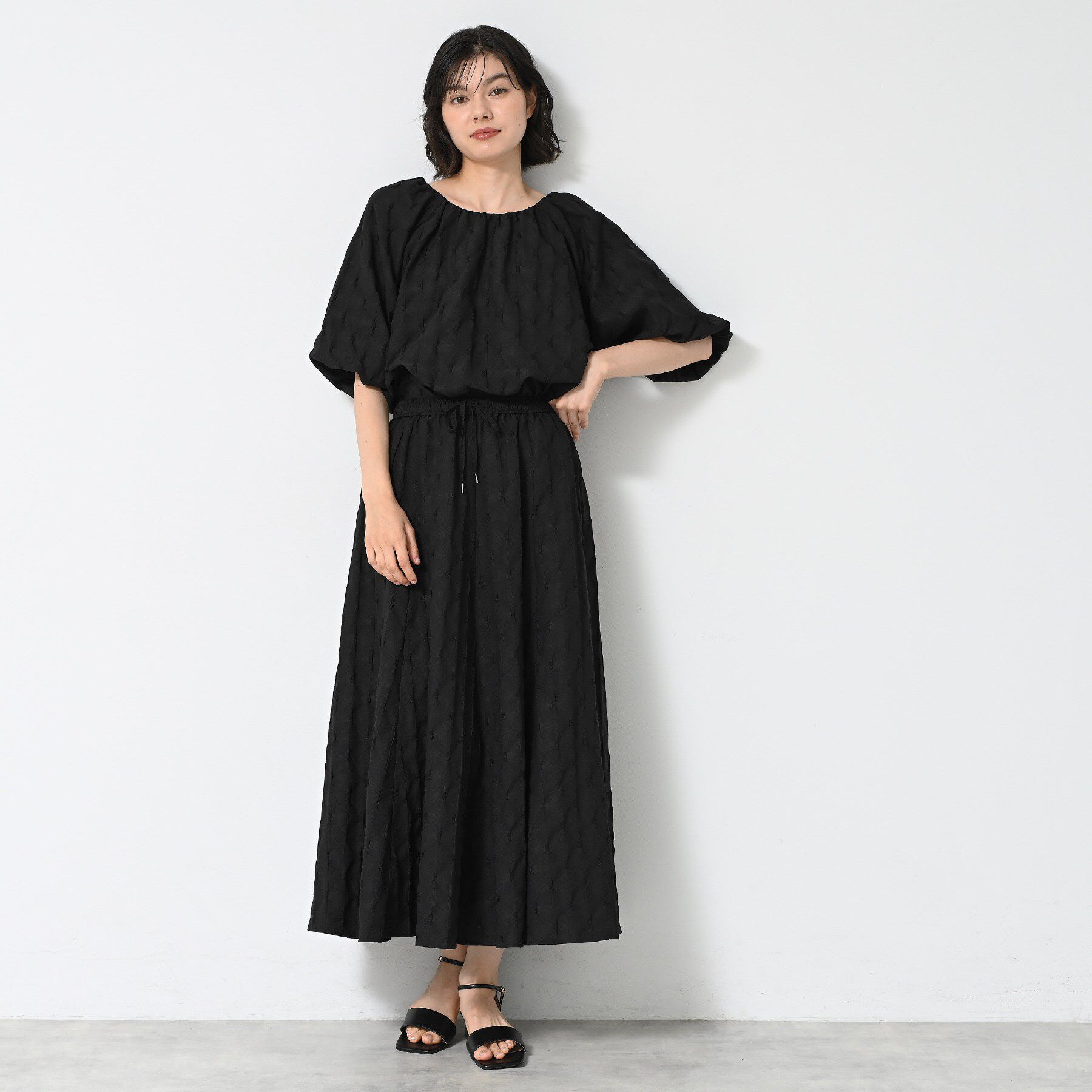 Dessin「【洗える／五分袖】バルーンスリーブジャガードブラウス」|シャツ・ブラウス|