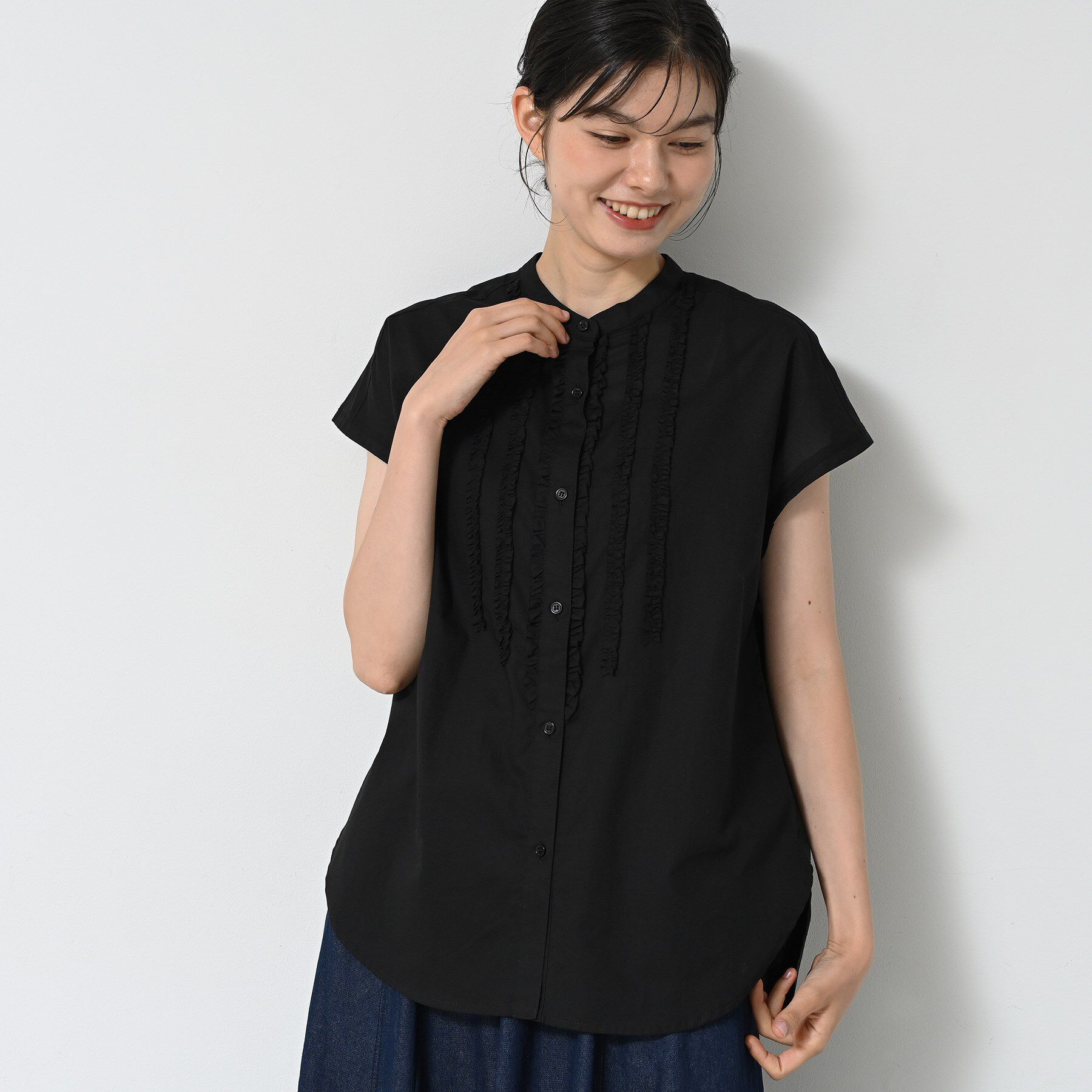 Dessin「【洗える】スタンドカラーフリルブラウス」|シャツ・ブラウス|