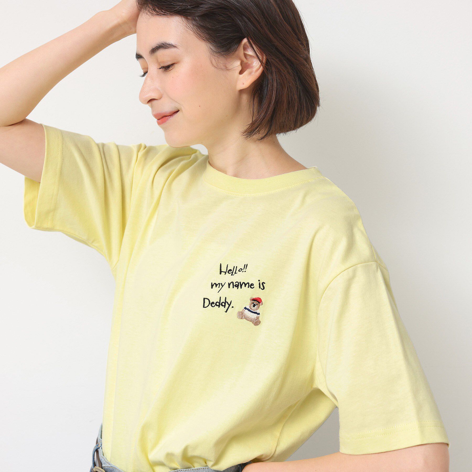 Dessin「【ユニセックス・洗える】Deddy刺繍入り オーガニックコットンTシャツ」|Tシャツ・カットソー|ライトイエロー(03