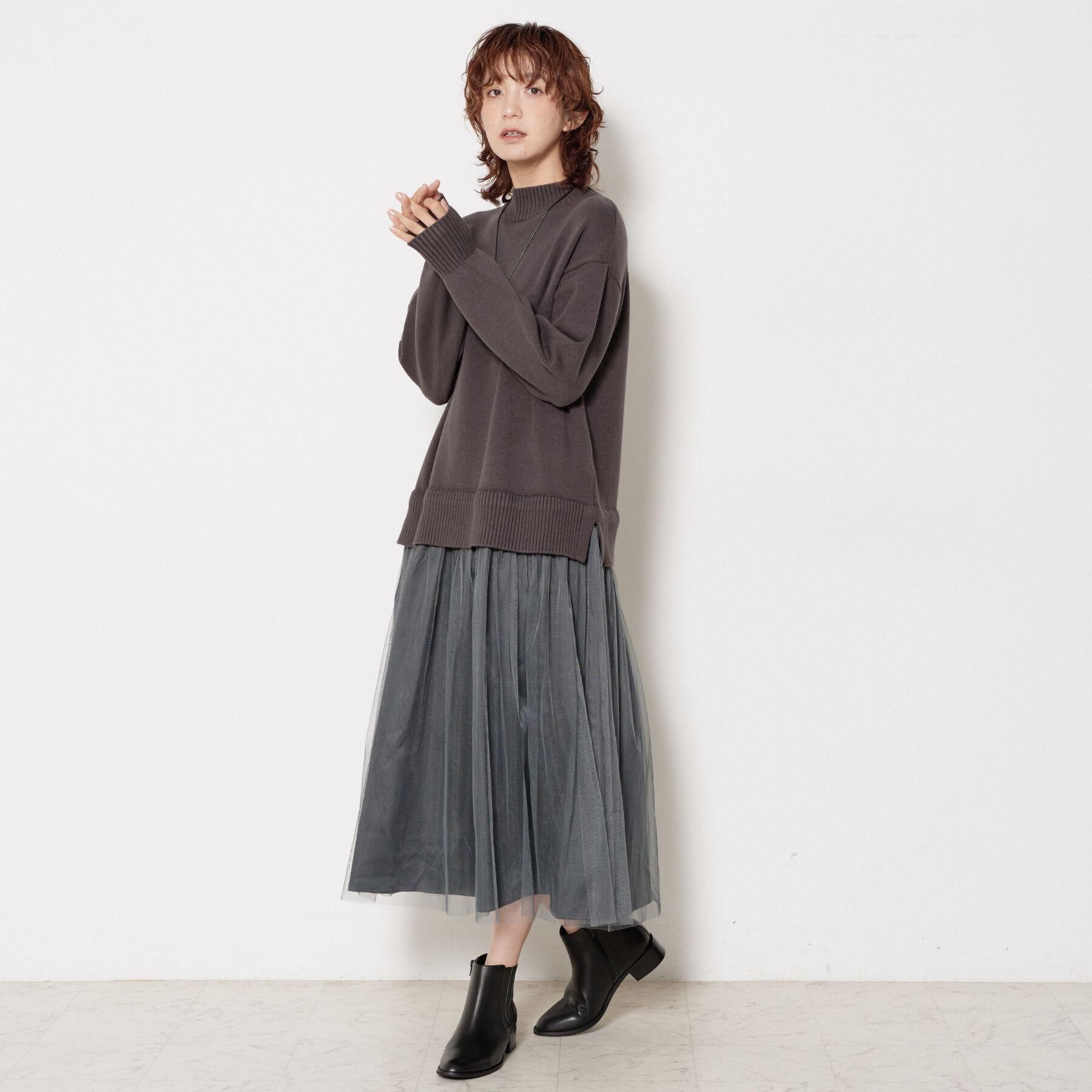 Dessin「【洗える】ニットチュールドッキングワンピース」|ワンピース|