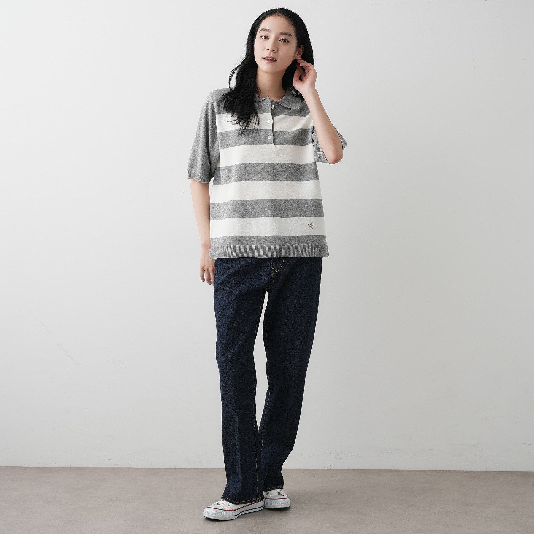 Dessin「【ユニセックス/洗える】ボーダーニットポロシャツ」|ニット・セーター|