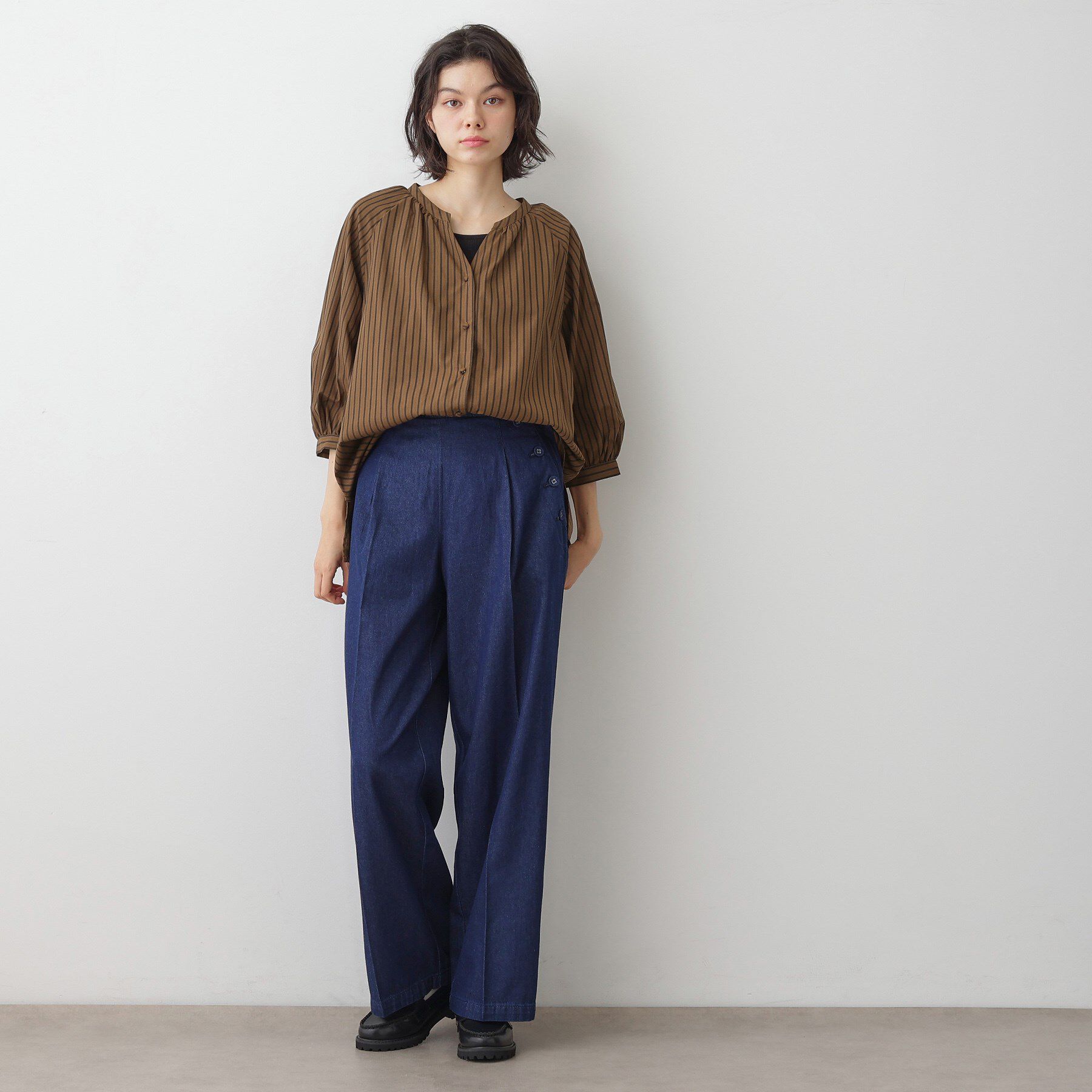 Dessin「【洗える】ストライプカフス袖ブラウス」|シャツ・ブラウス|